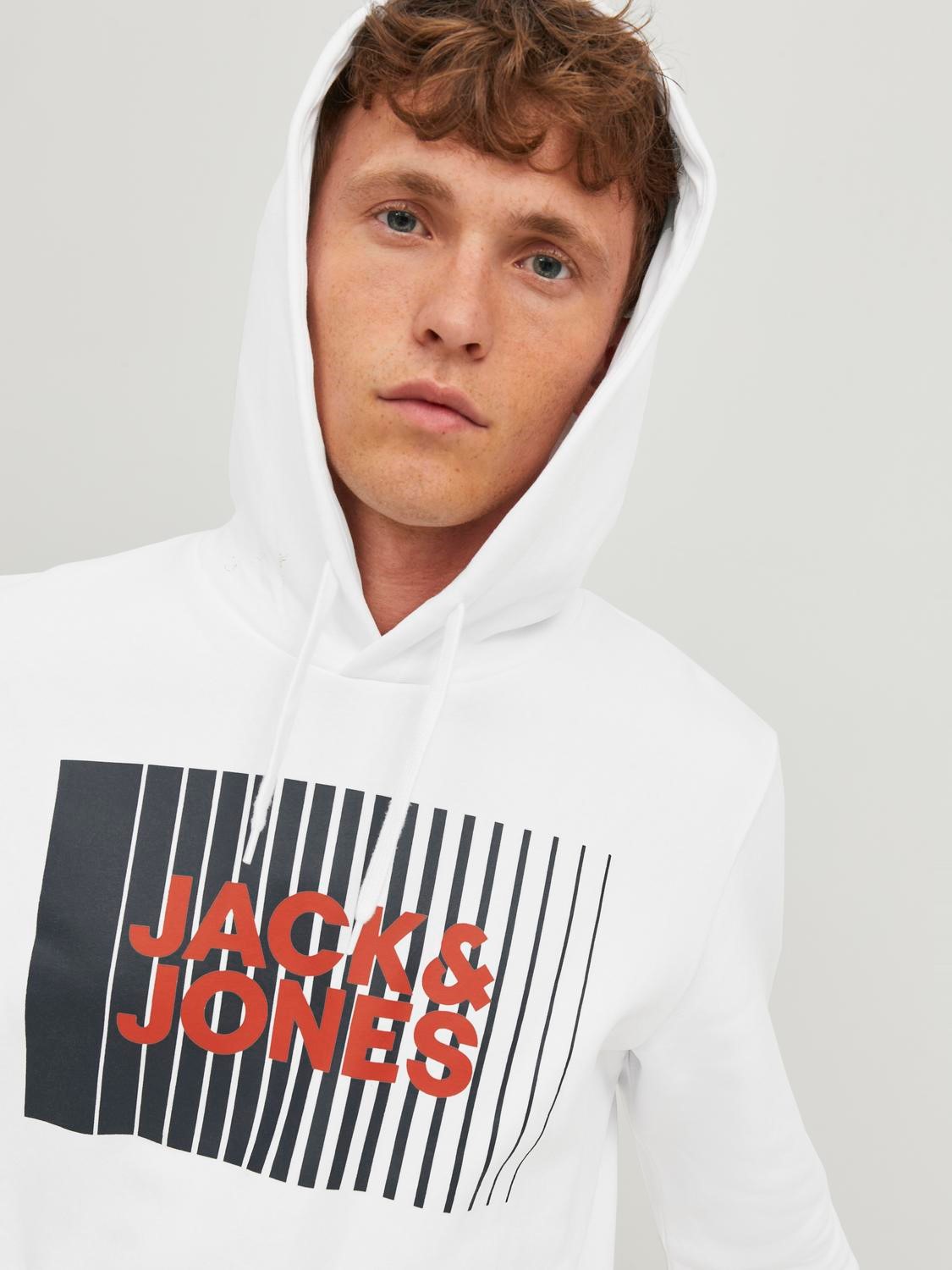 JACK & JONES Corp logo sweat hood play regular fit, heren hoodie katoenmengsel met capuchon, wit