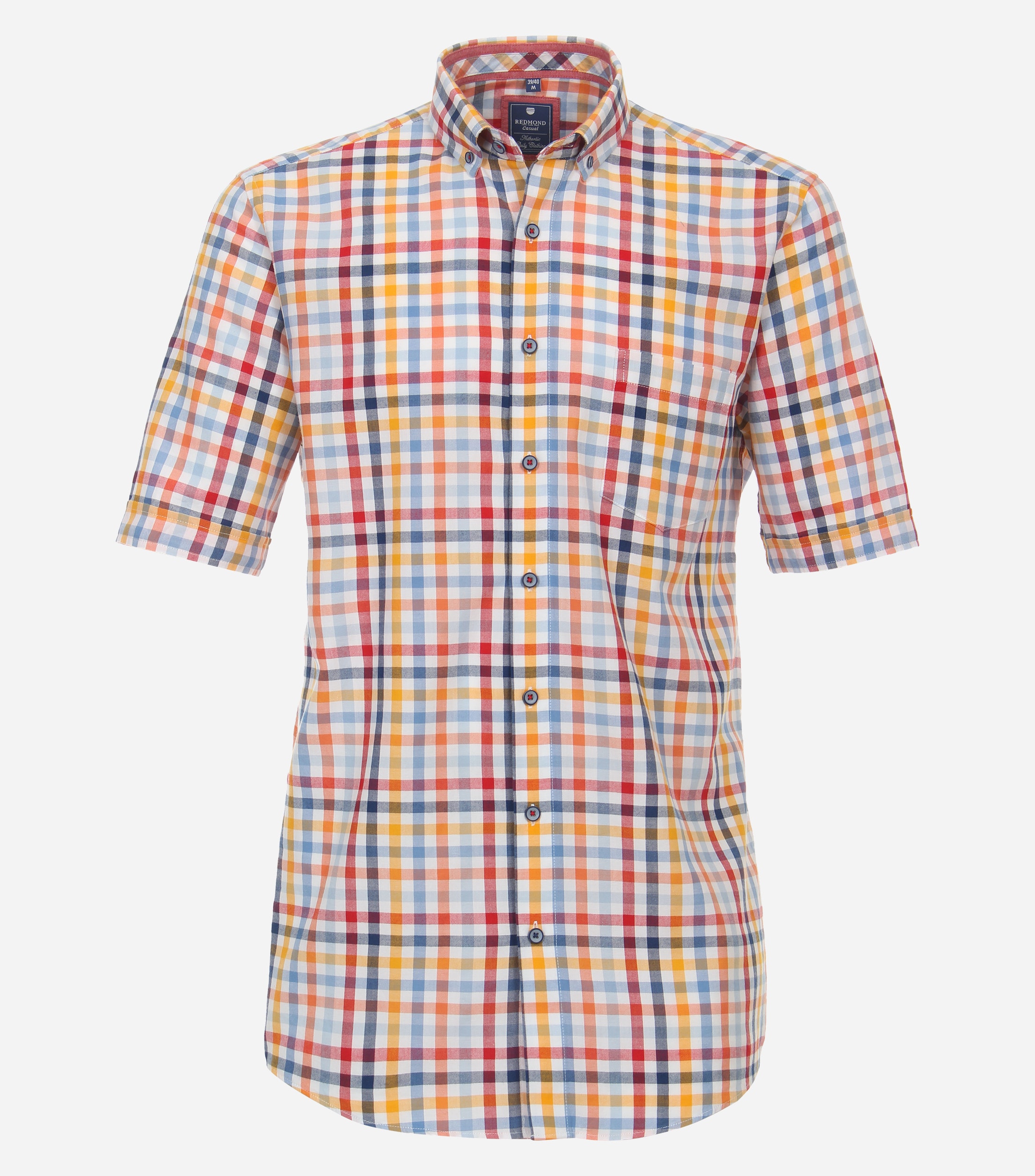 Redmond modern fit overhemd, korte mouw, popeline, rood geruit