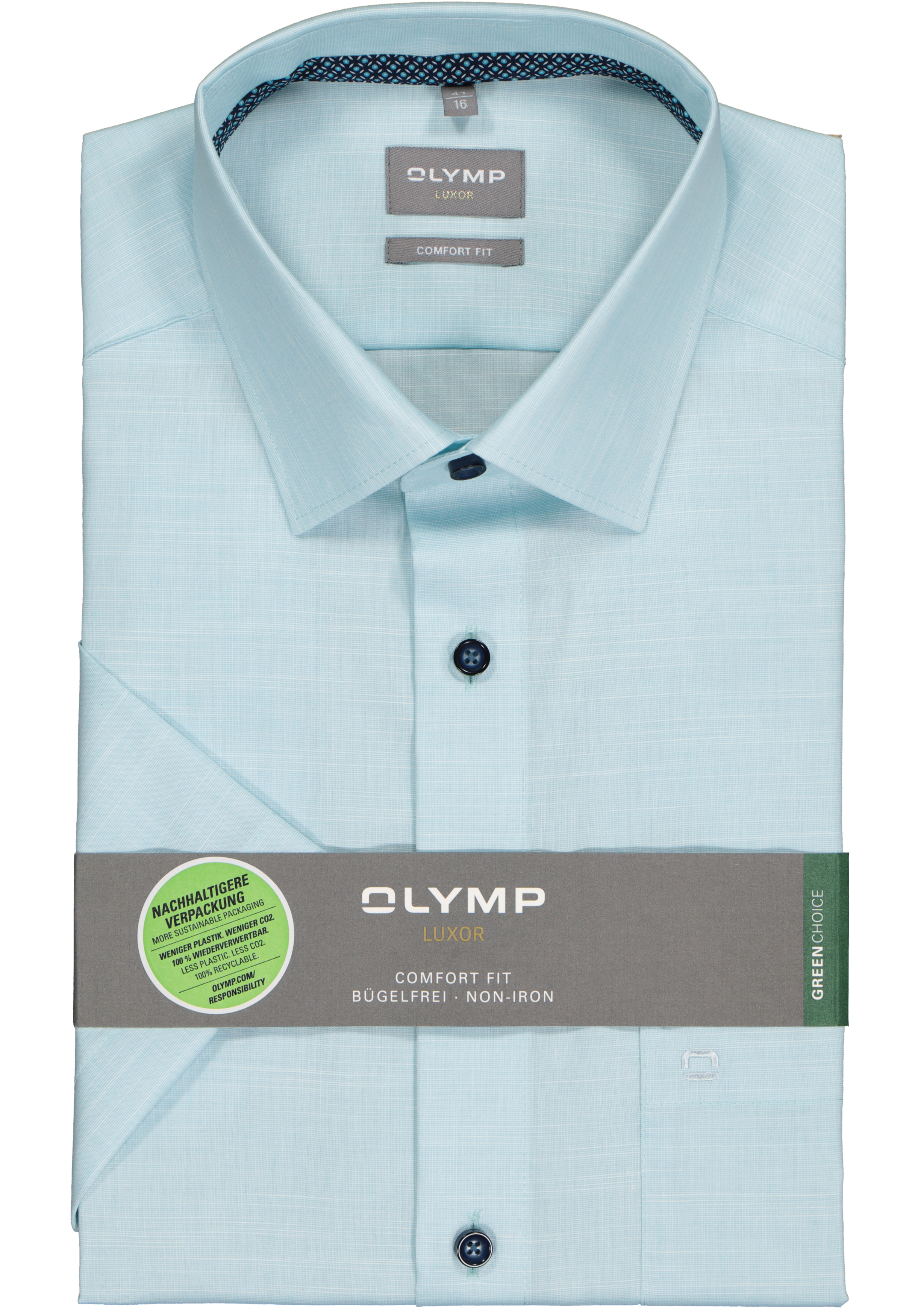 OLYMP comfort fit overhemd, korte mouw, structuur, licht aqua (contrast)