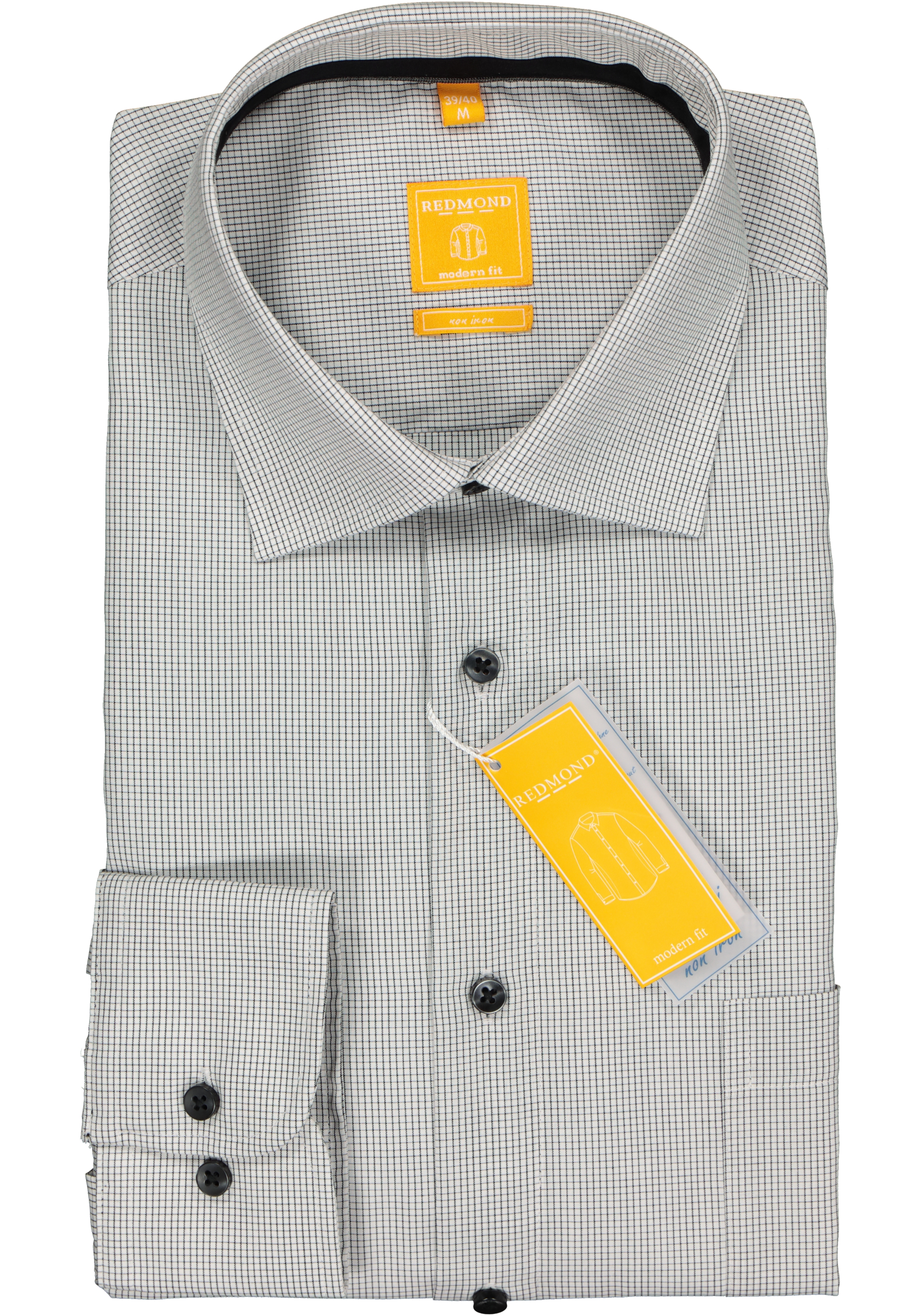 Redmond modern fit overhemd, zwart-wit geruit
