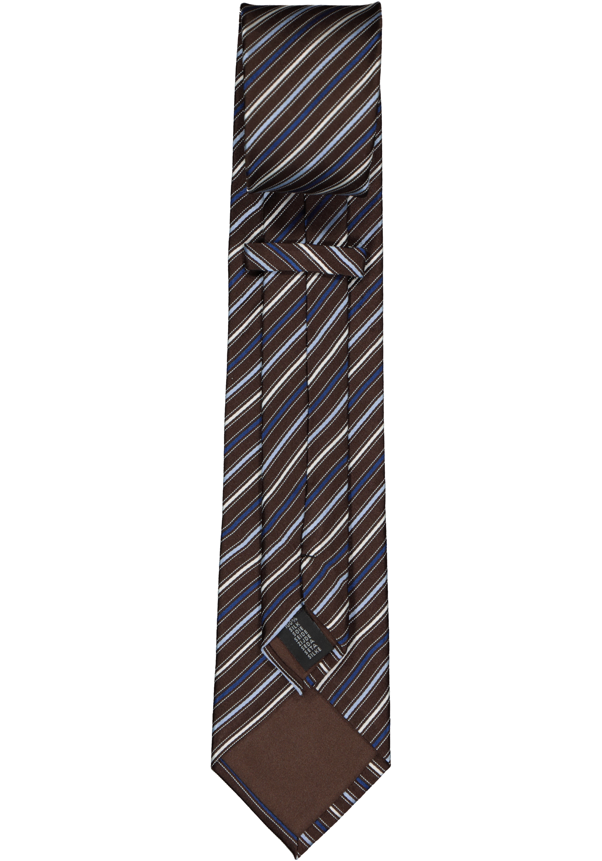 Michaelis  stropdas, zijde, donkerbruin met blauw en wit gestreept