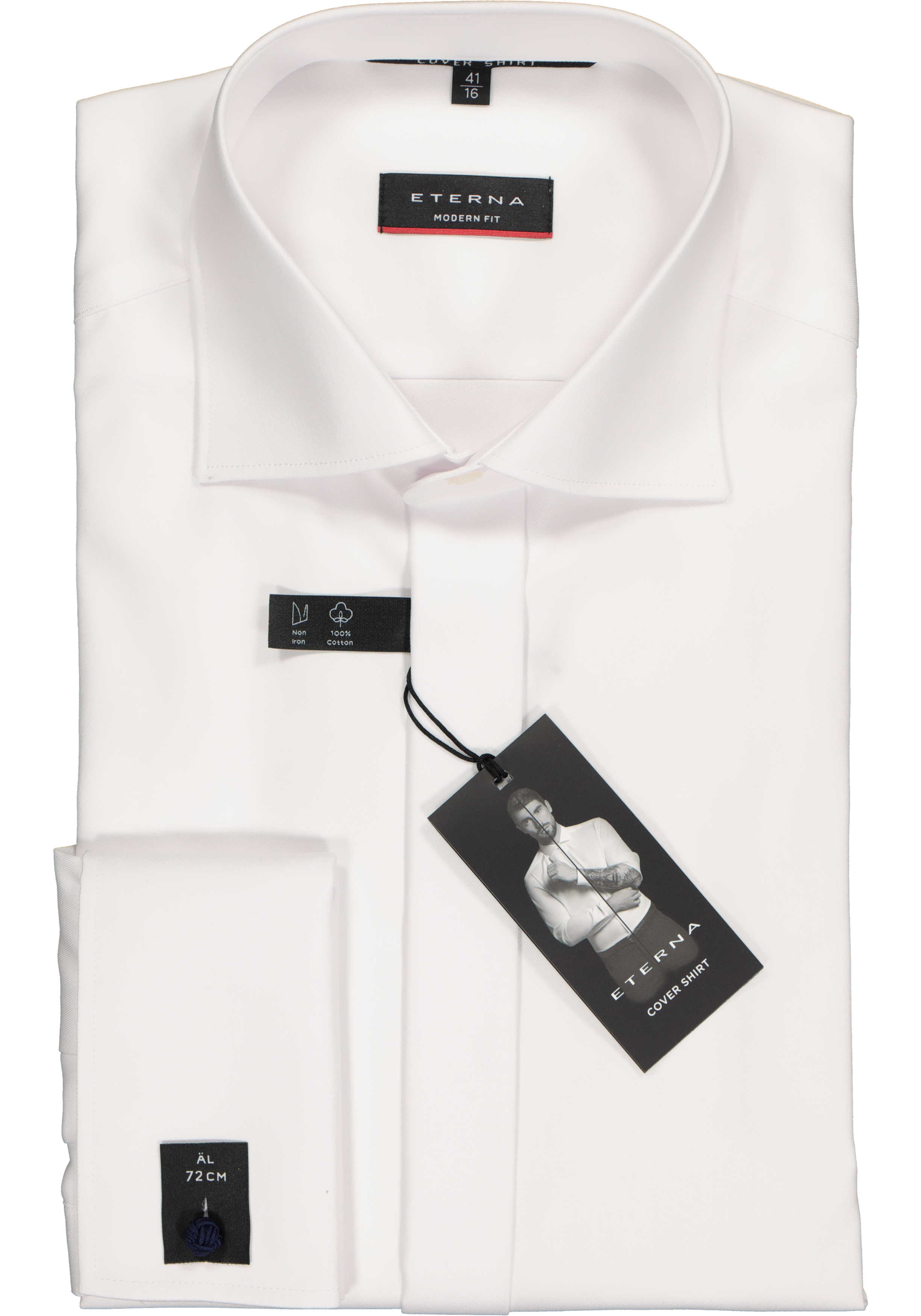 ETERNA modern fit overhemd, mouwlengte 72 cm, dubbele manchet, niet doorschijnend twill heren overhemd, wit