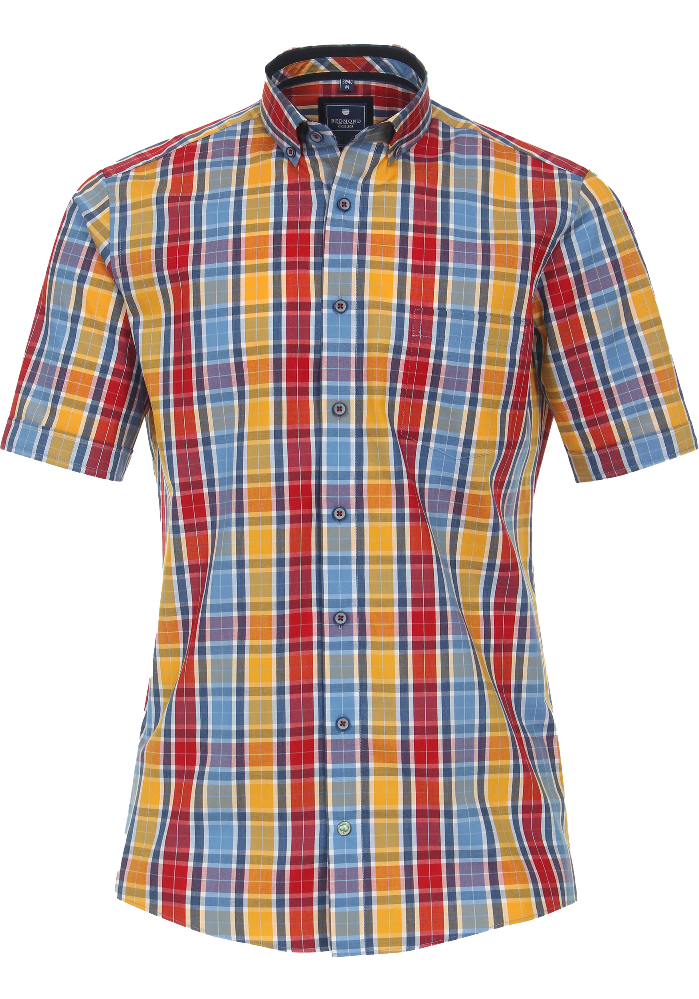 Redmond comfort fit overhemd, korte mouw, popeline, rood geruit