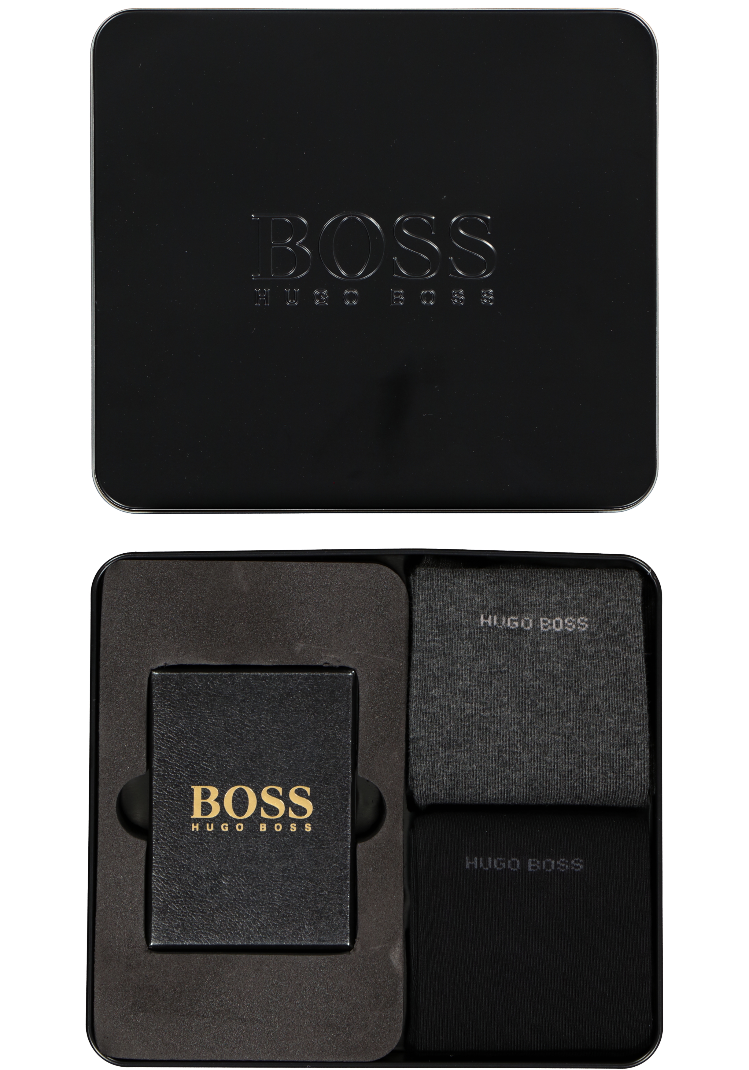 HUGO BOSS cadeauset sokken en kaarten (2-pack), zwart met grijs met speelkaarten