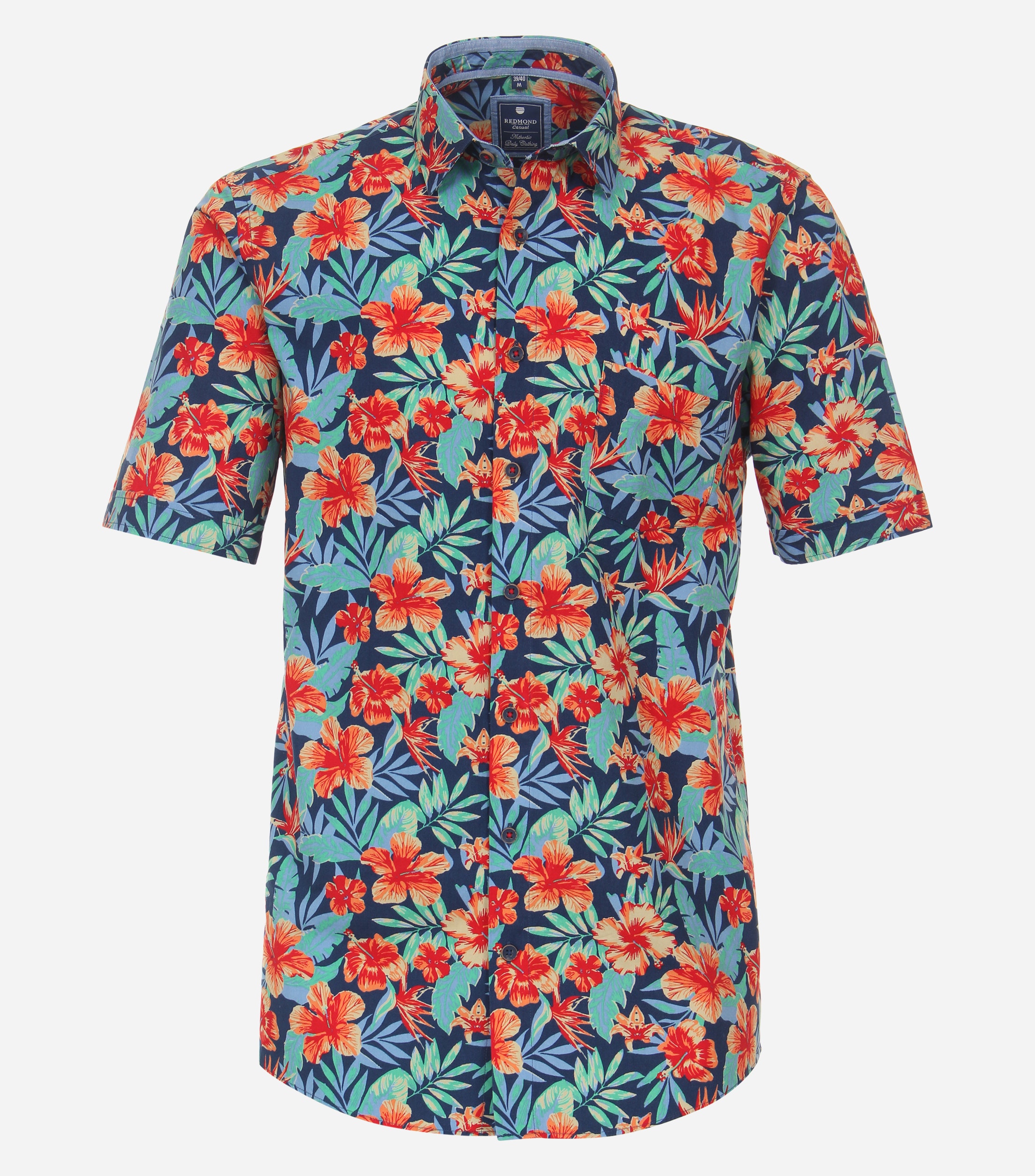 Redmond comfort fit overhemd, korte mouw, popeline, blauw dessin