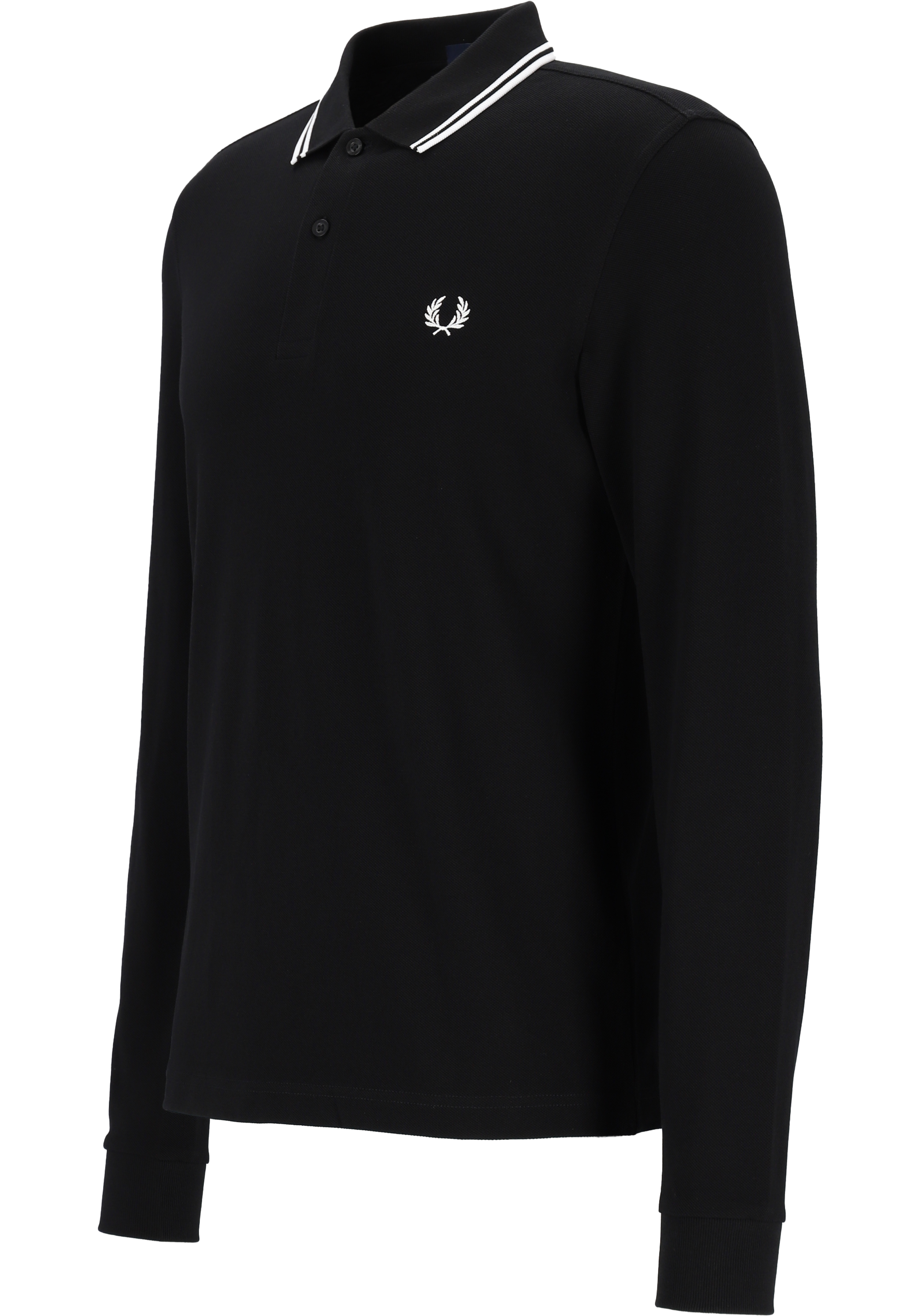 Fred Perry M3636 long sleeved twin tipped shirt, heren polo lange mouwen, Black / White