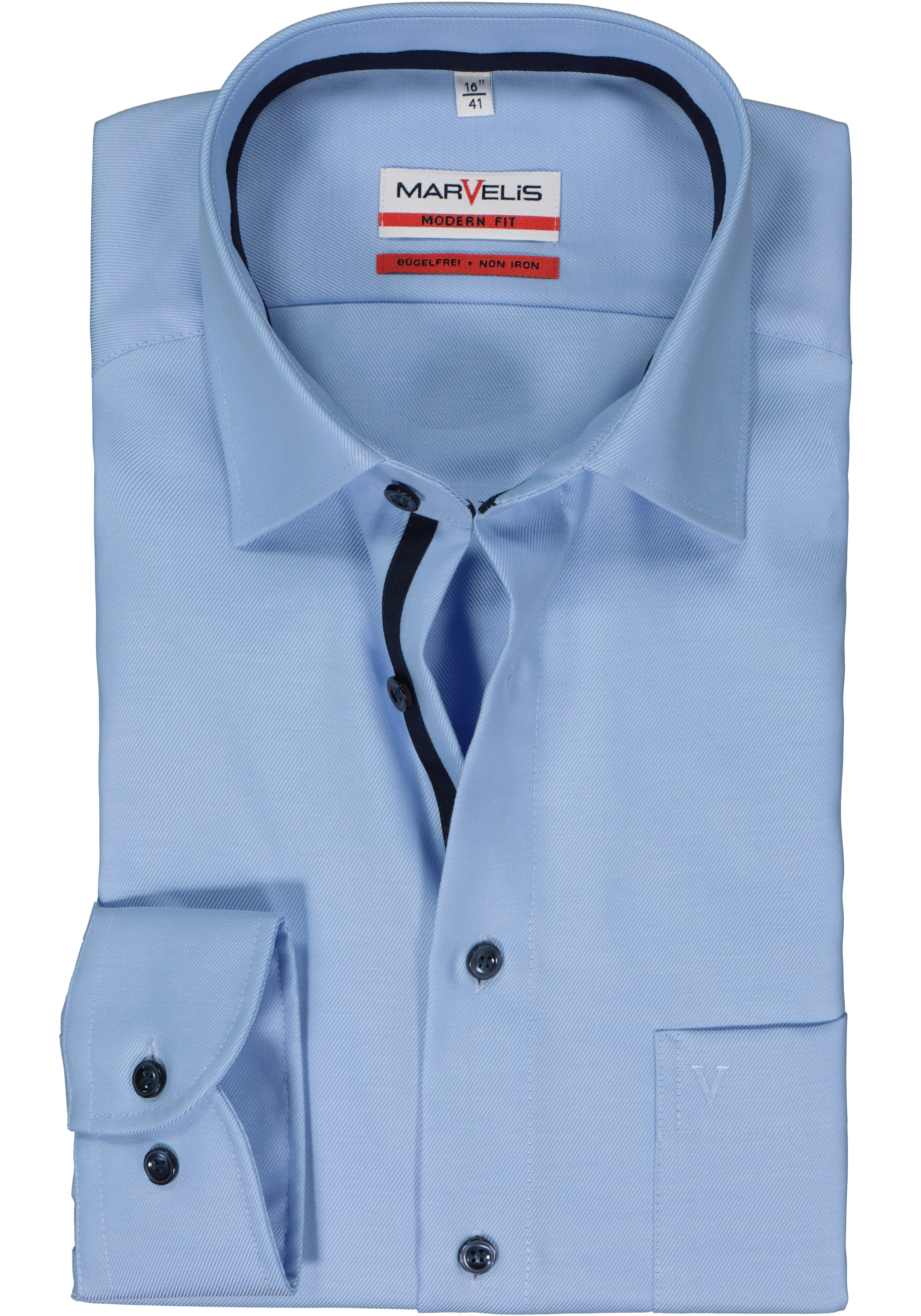 MARVELIS modern fit overhemd, twill, lichtblauw