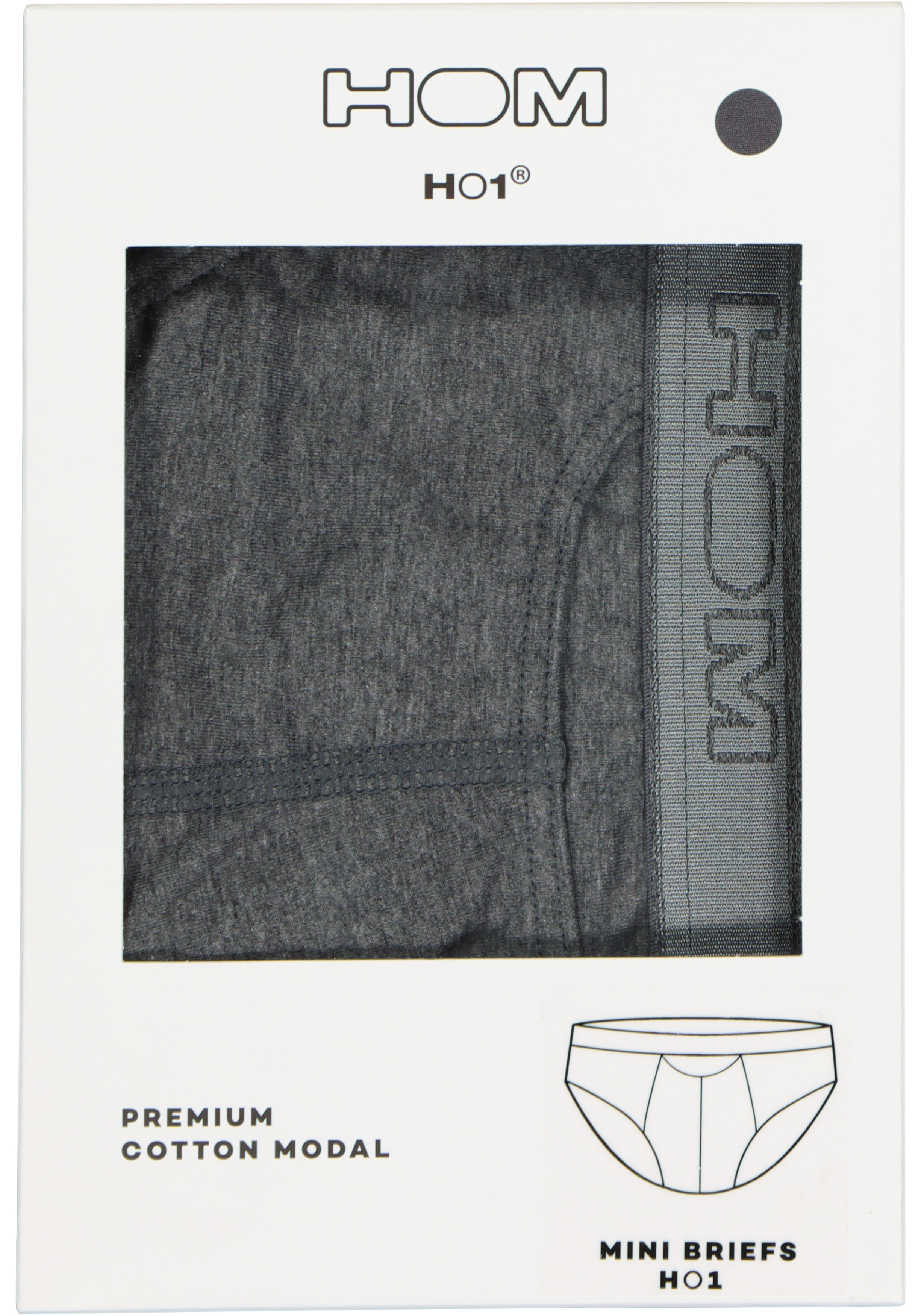 HOM HO1 mini briefs slip (1-pack), herenslip met horizontale gulp, grijs