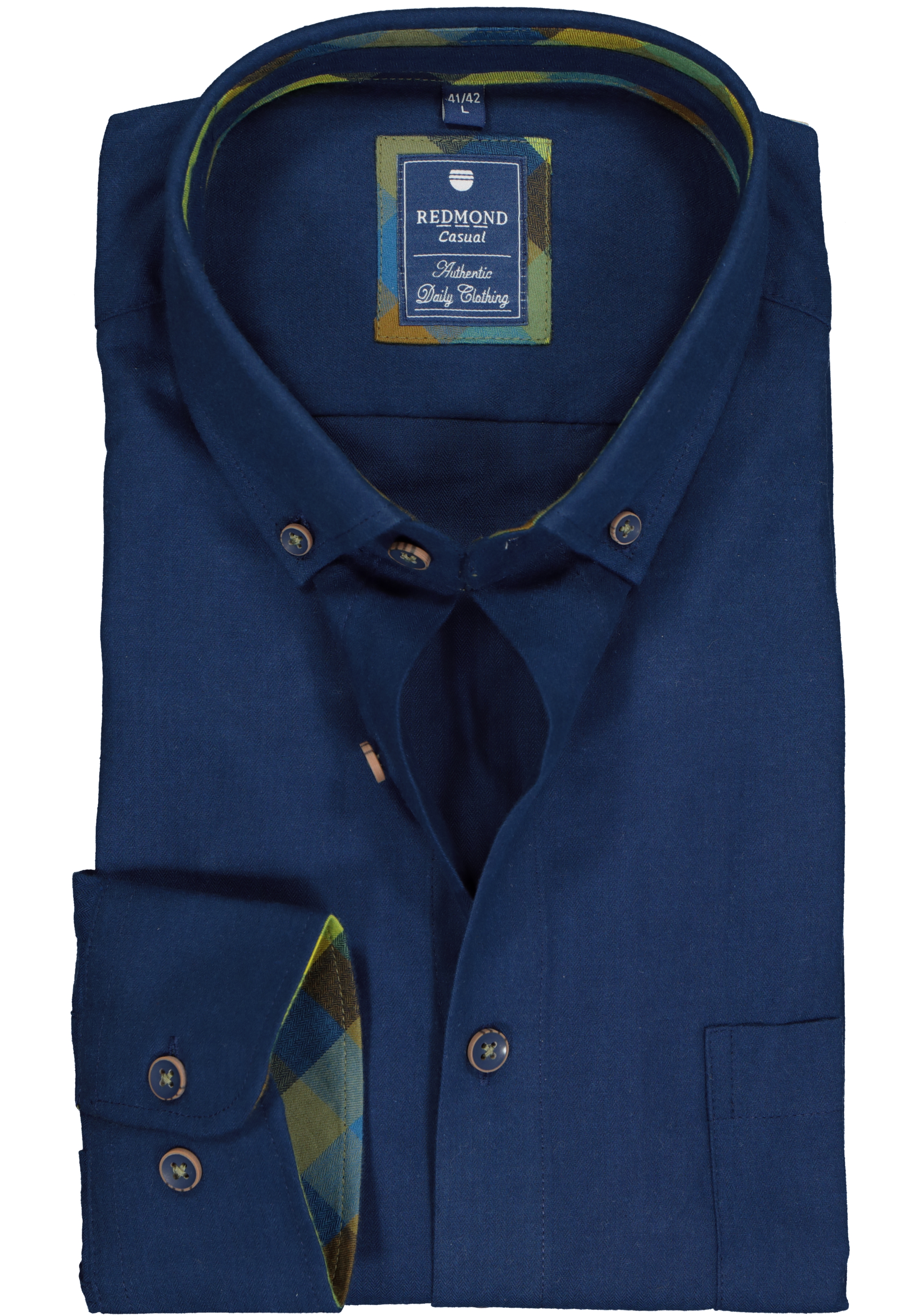 Redmond regular fit overhemd, visgraat weving, donkerblauw (contrast)