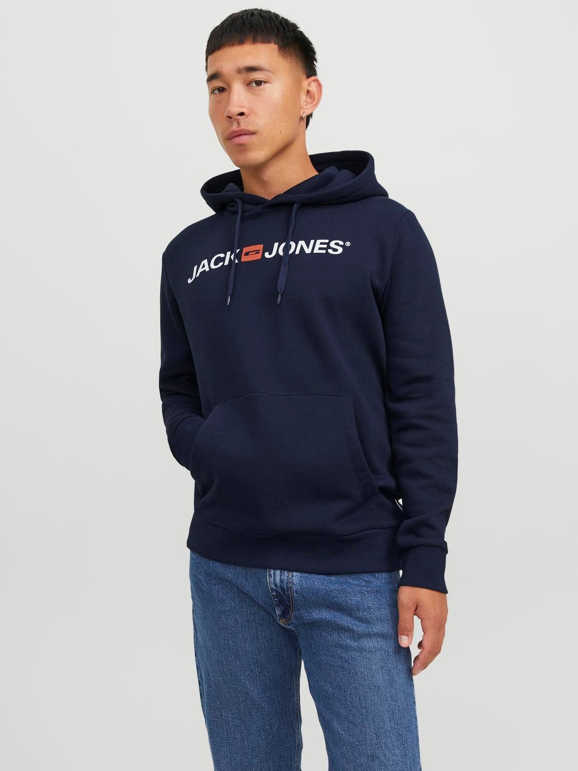 JACK & JONES Corp old logo sweat hood slim fit, heren hoodie katoenmengsel met capuchon, blauw