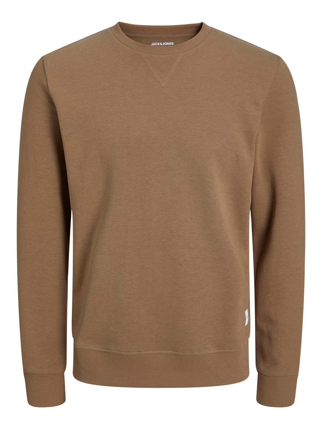 JACK & JONES Basic sweat crew neck regular fit, heren sweatshirt katoenmengsel met O-hals, camel bruin