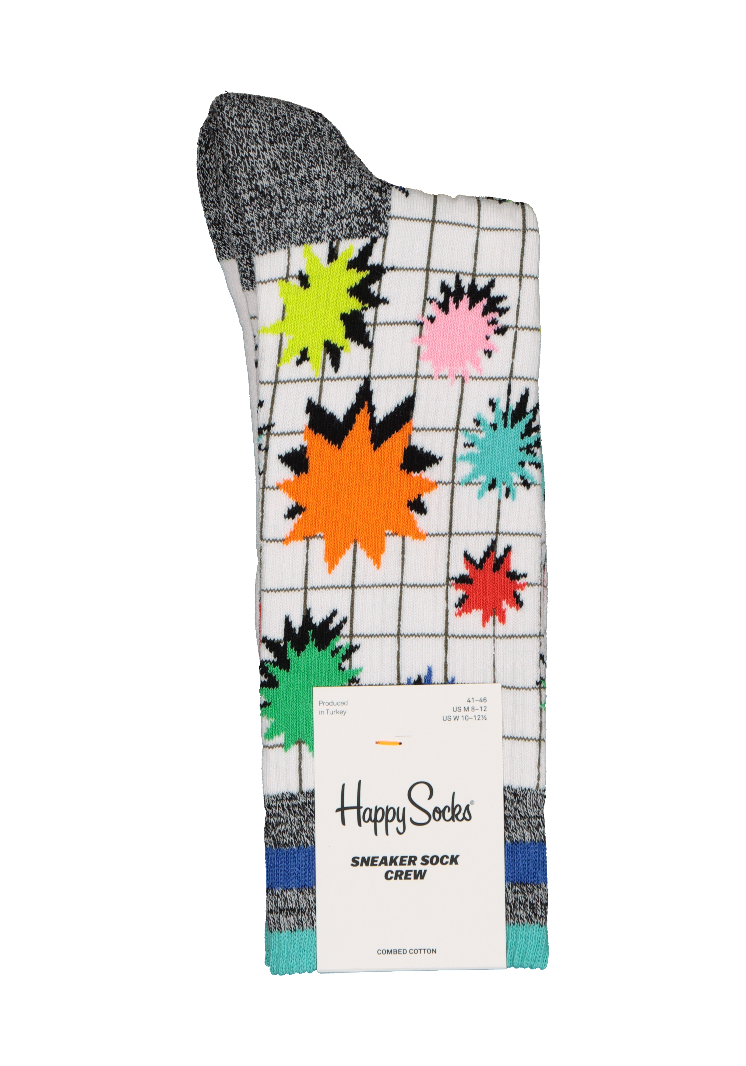 Happy Socks Explosion Crew Sock, explosief wit met kleur