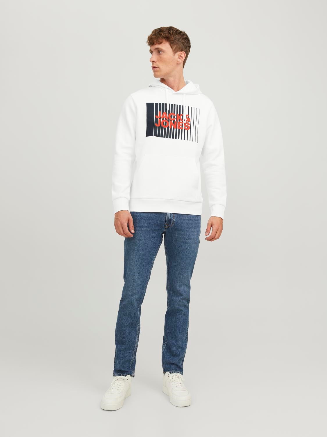 JACK & JONES Corp logo sweat hood play regular fit, heren hoodie katoenmengsel met capuchon, wit