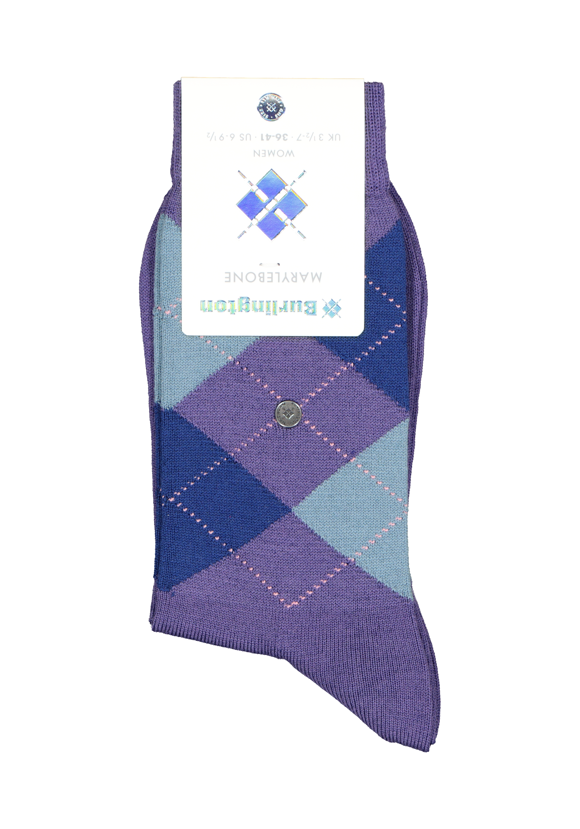 Burlington Marylebone damessokken, wol,  paars met blauw