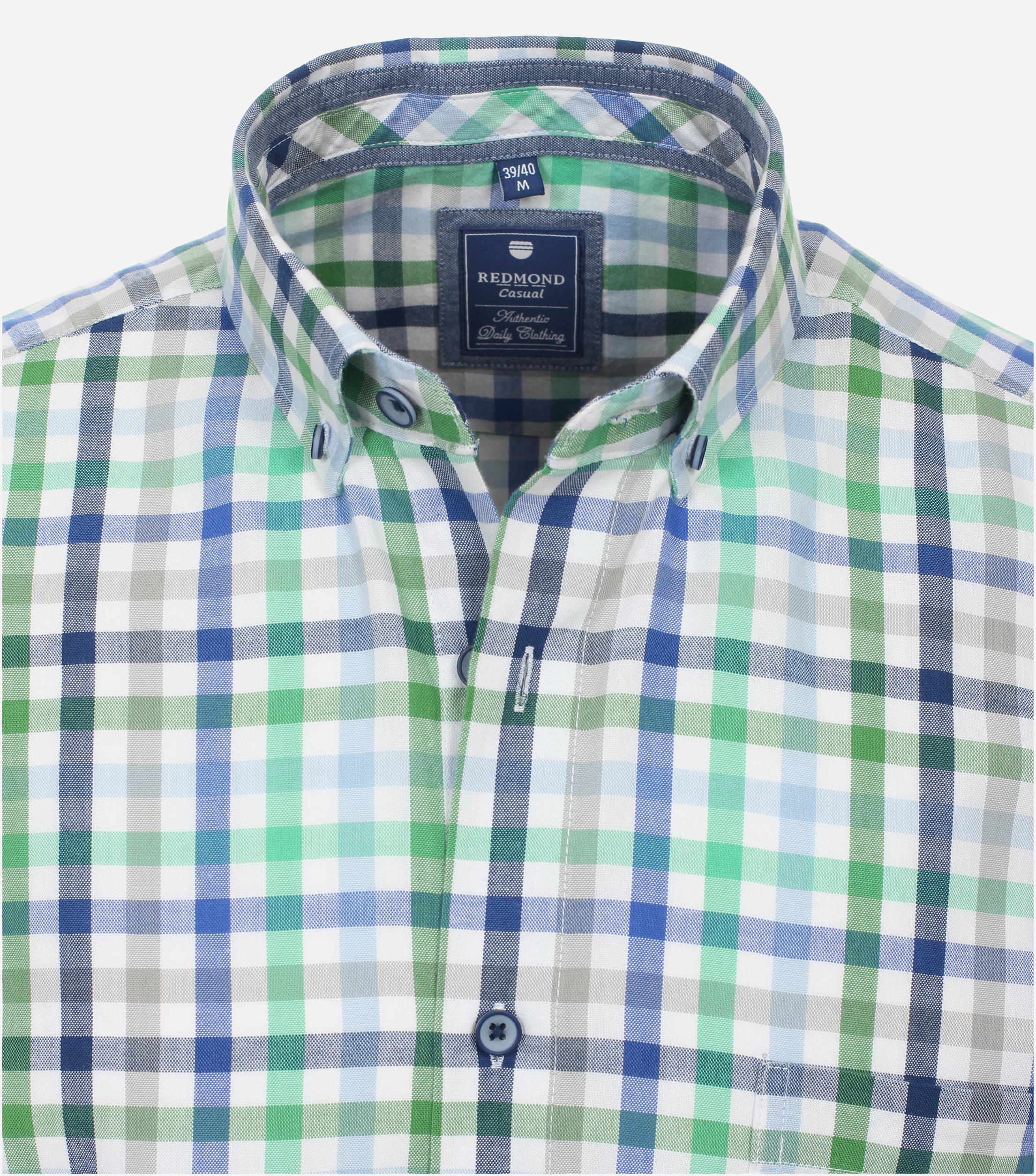Redmond modern fit overhemd, korte mouw, popeline, groen geruit