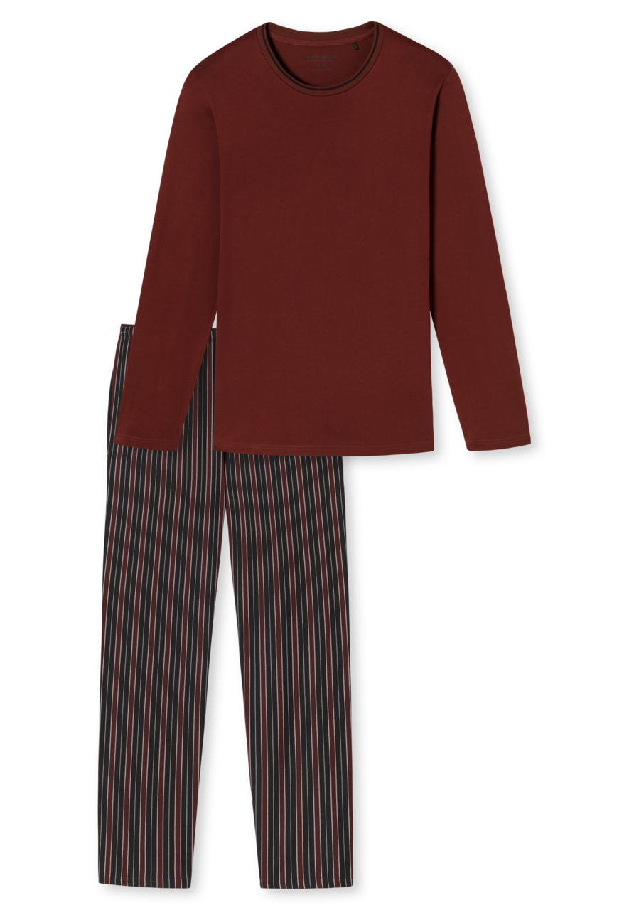 SCHIESSER selected! premium pyjamaset, heren pyjama lang biologisch katoen gestreept terracotta