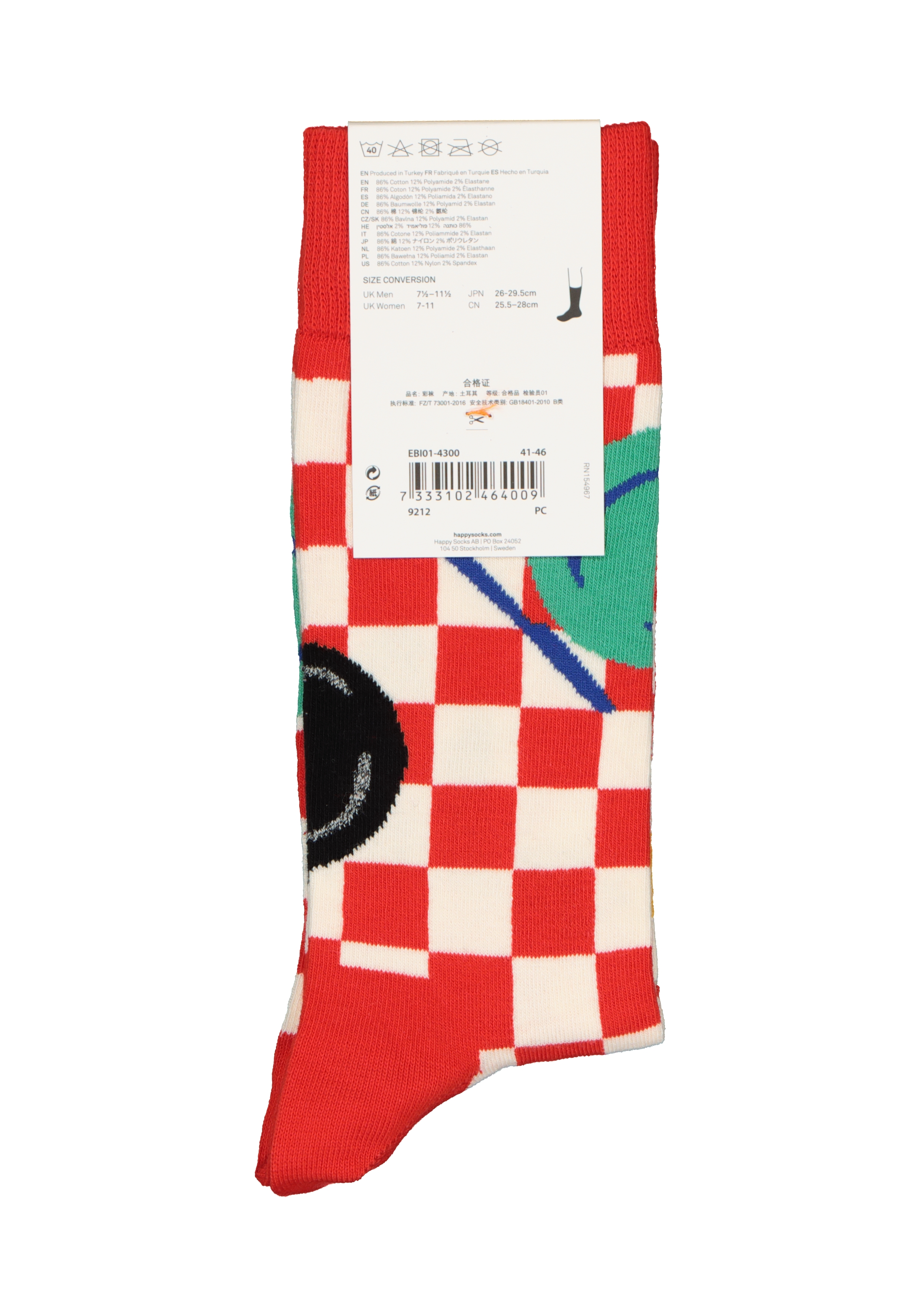 Happy Socks Early Bird Sock, unisex sokken, rood en wit met ei