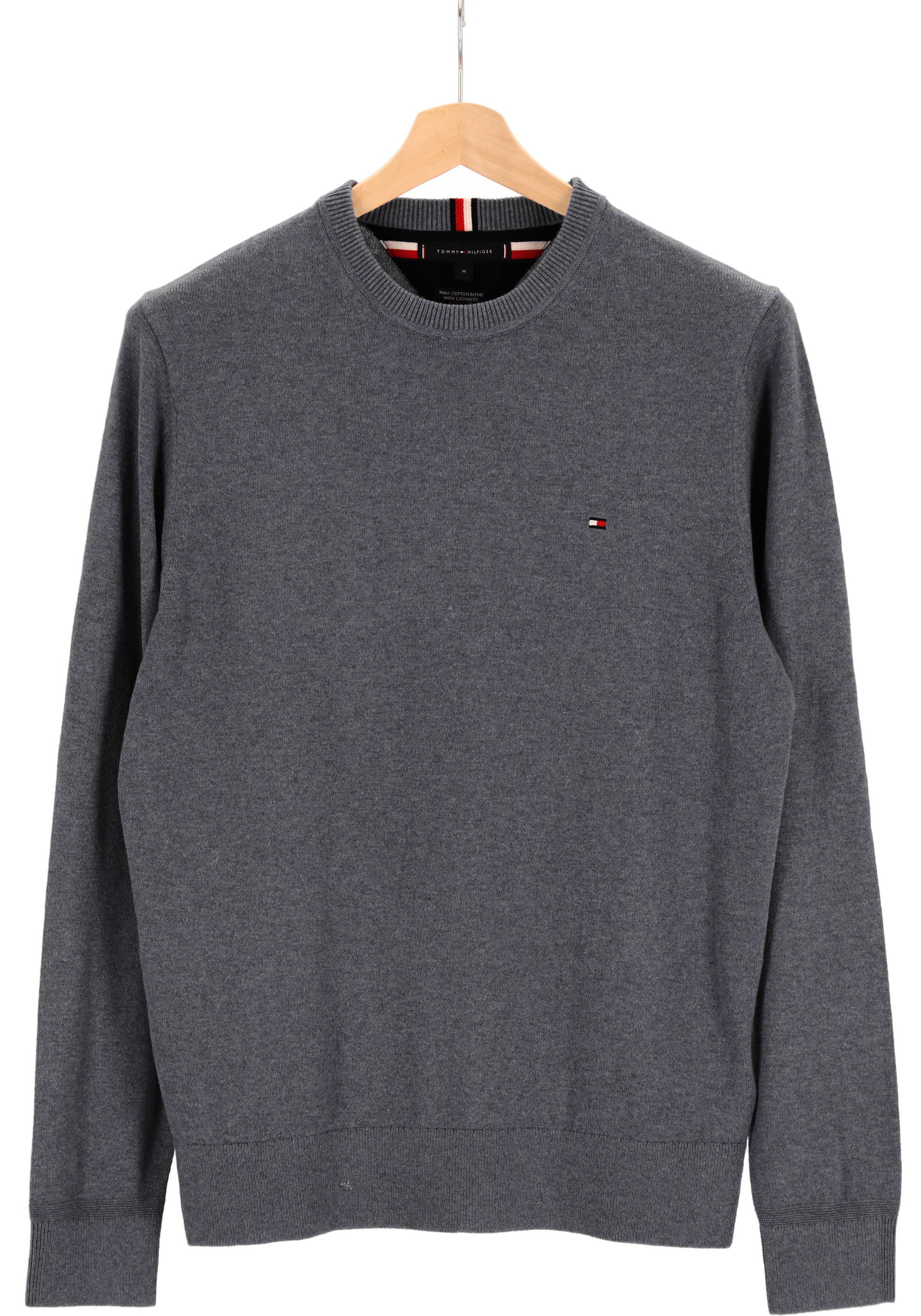 Tommy Hilfiger O-hals trui katoen met kasjmier, Pima Organic Cotton Cashmere, donkergrijs melange (Dark Grey Heather)