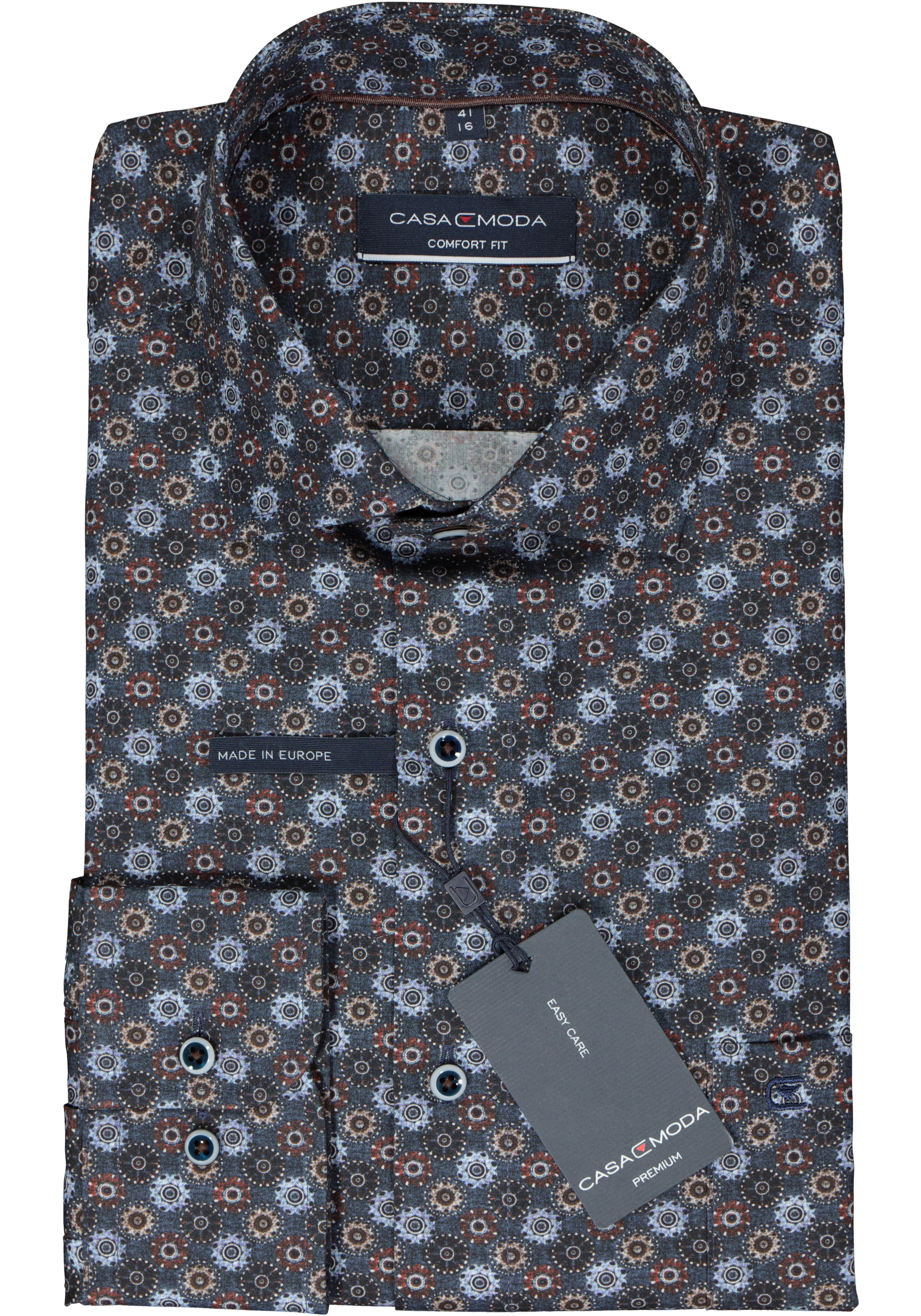 CASA MODA comfort fit overhemd, popeline, blauw dessin