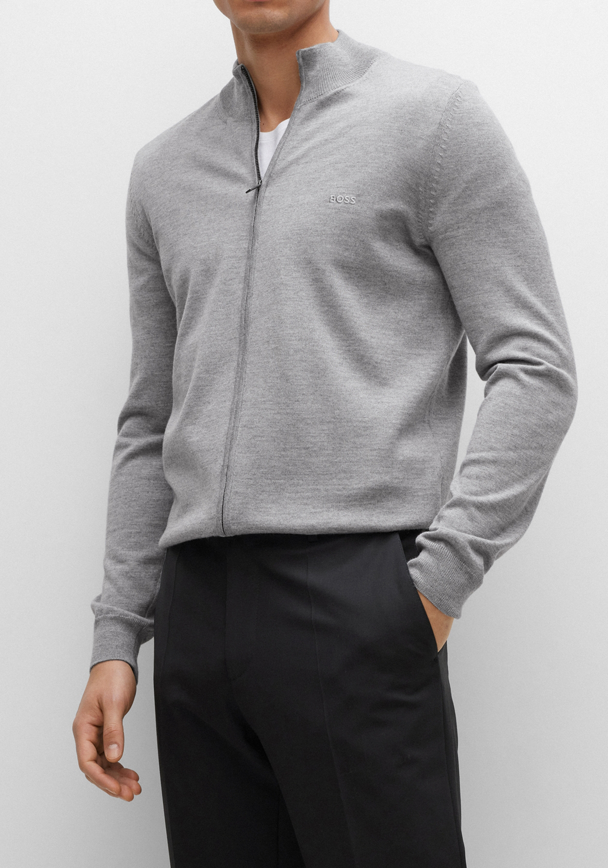 BOSS Balonso regular fit vest wol, heren vest middeldik, zilver