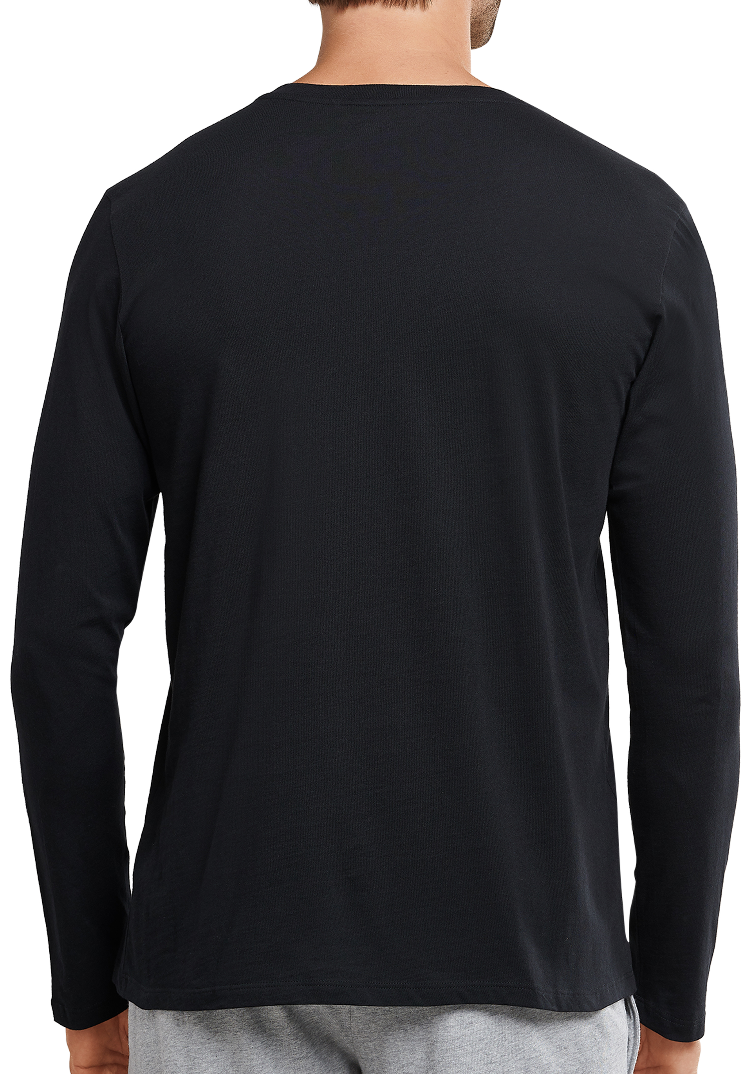 SCHIESSER Mix+Relax T-shirt, lange mouw O-hals met knoopjes, zwart