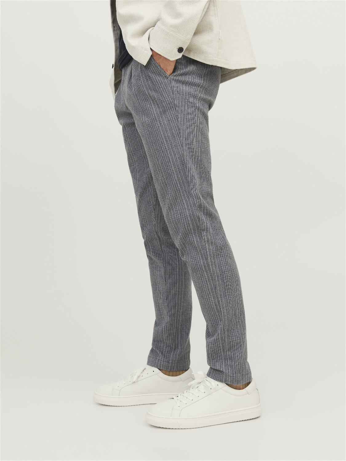 JACK & JONES Ace Harvey Winter Chino loose fit, heren chino, lichtgrijs melange geruit