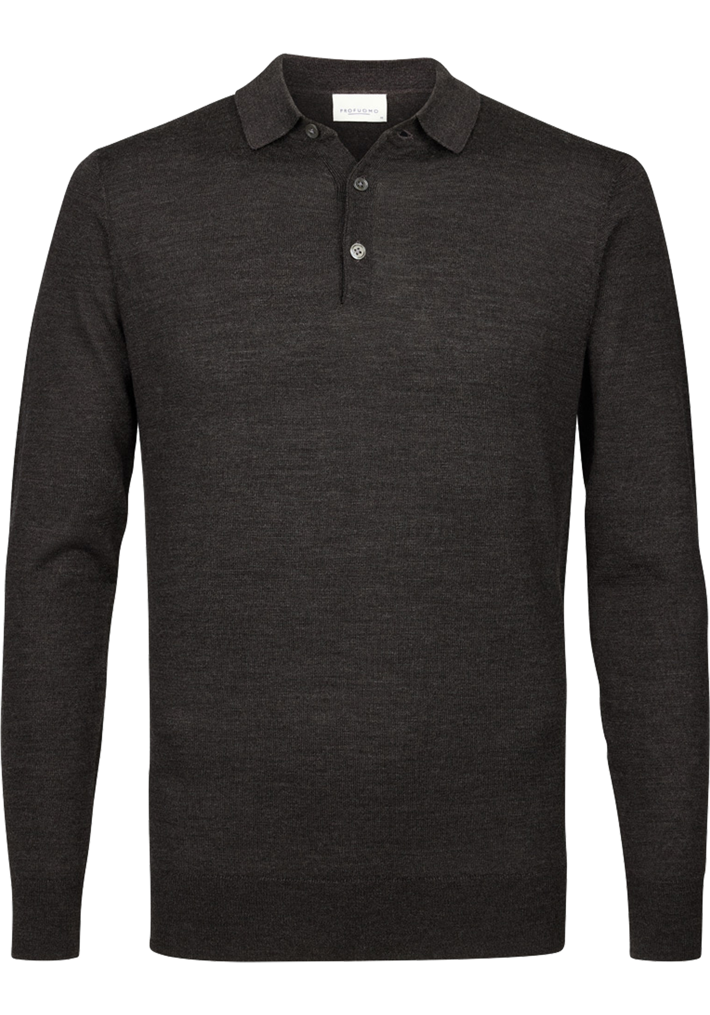 Profuomo heren trui wol, slim fit gebreide polo lange mouw, bruin