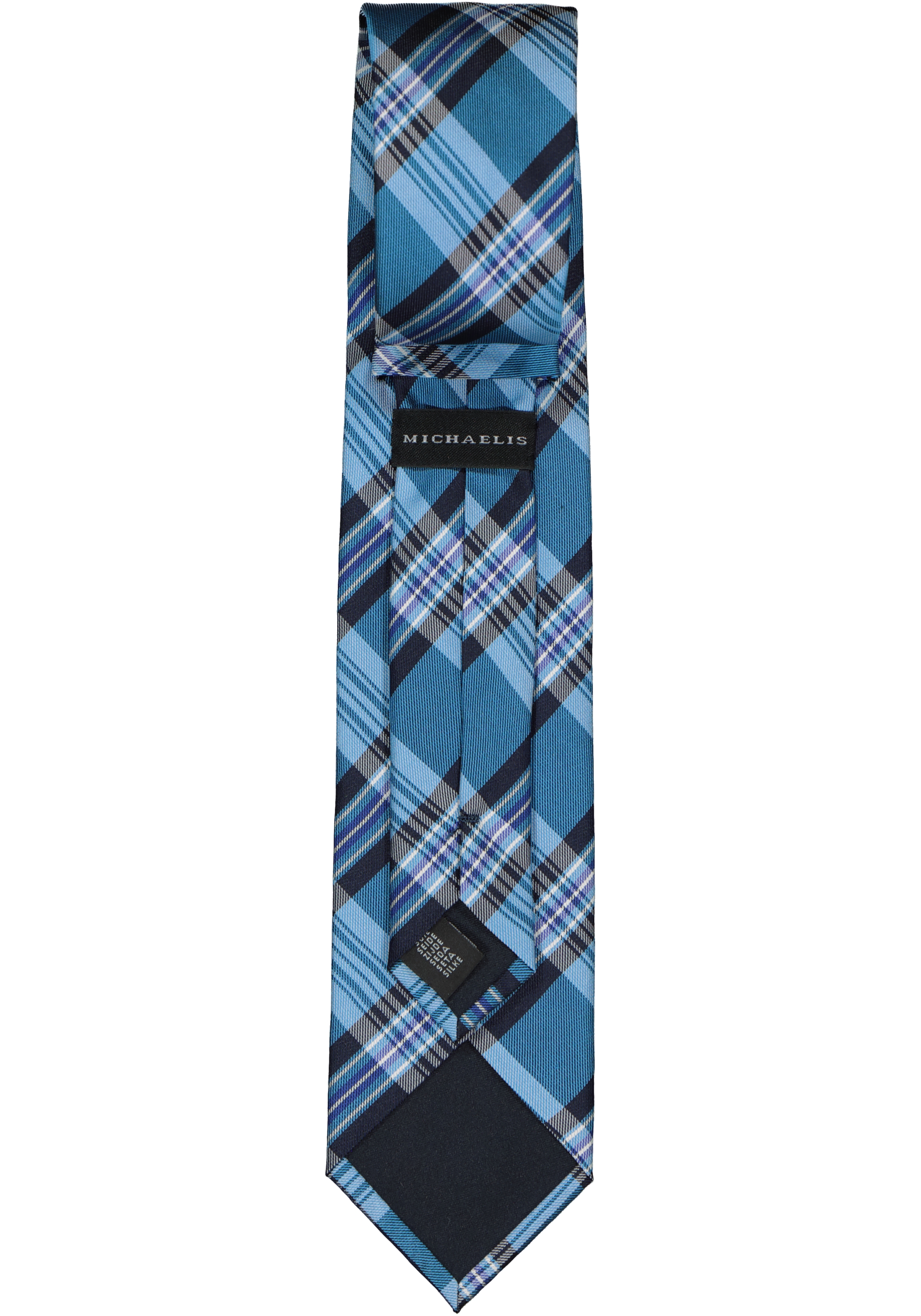 Michaelis  stropdas, zijde, blauw met turquoise en wit geruit