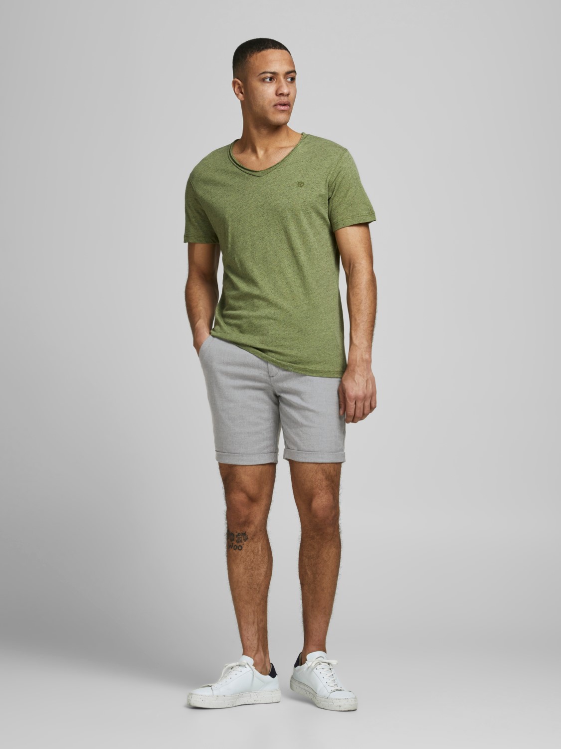 JACK & JONES Connor Shorts regular fit, heren chino korte broek, grijs melange