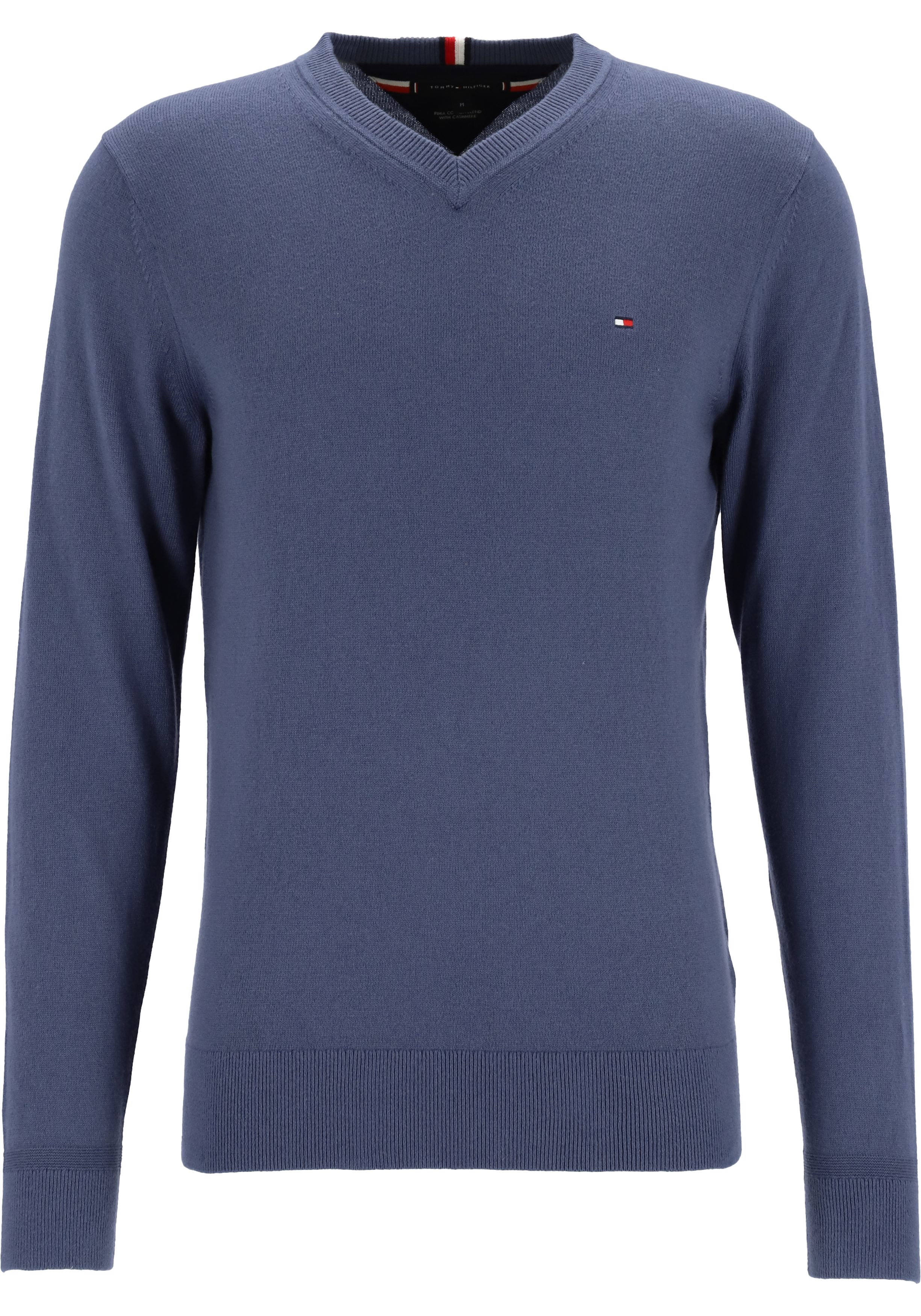 Tommy Hilfiger V-hals trui katoen met kasjmier, Pima Organic Cotton Cashmere, jeansblauw (Faded Indigo)