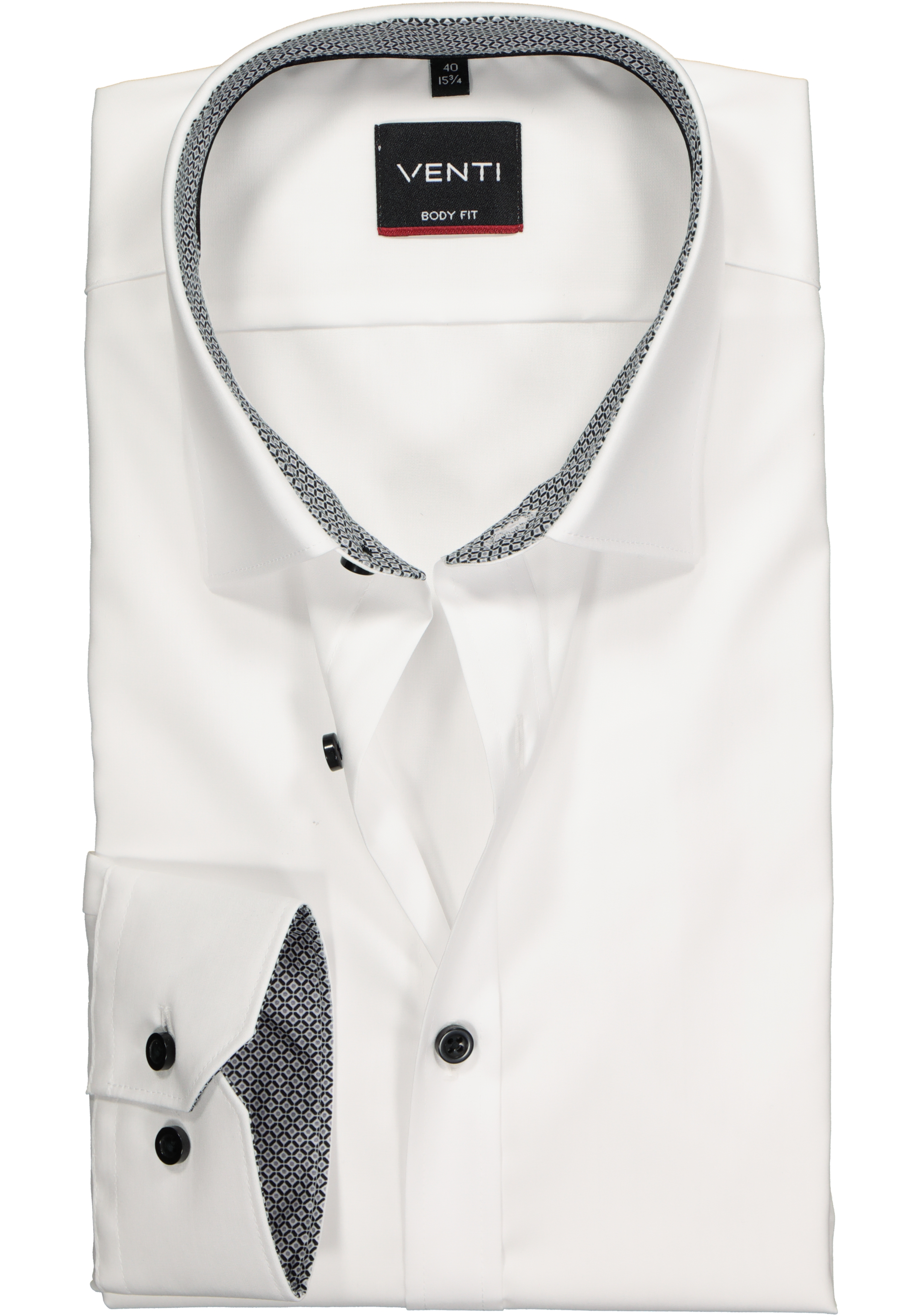 VENTI body fit overhemd, wit (zwart contrast) 