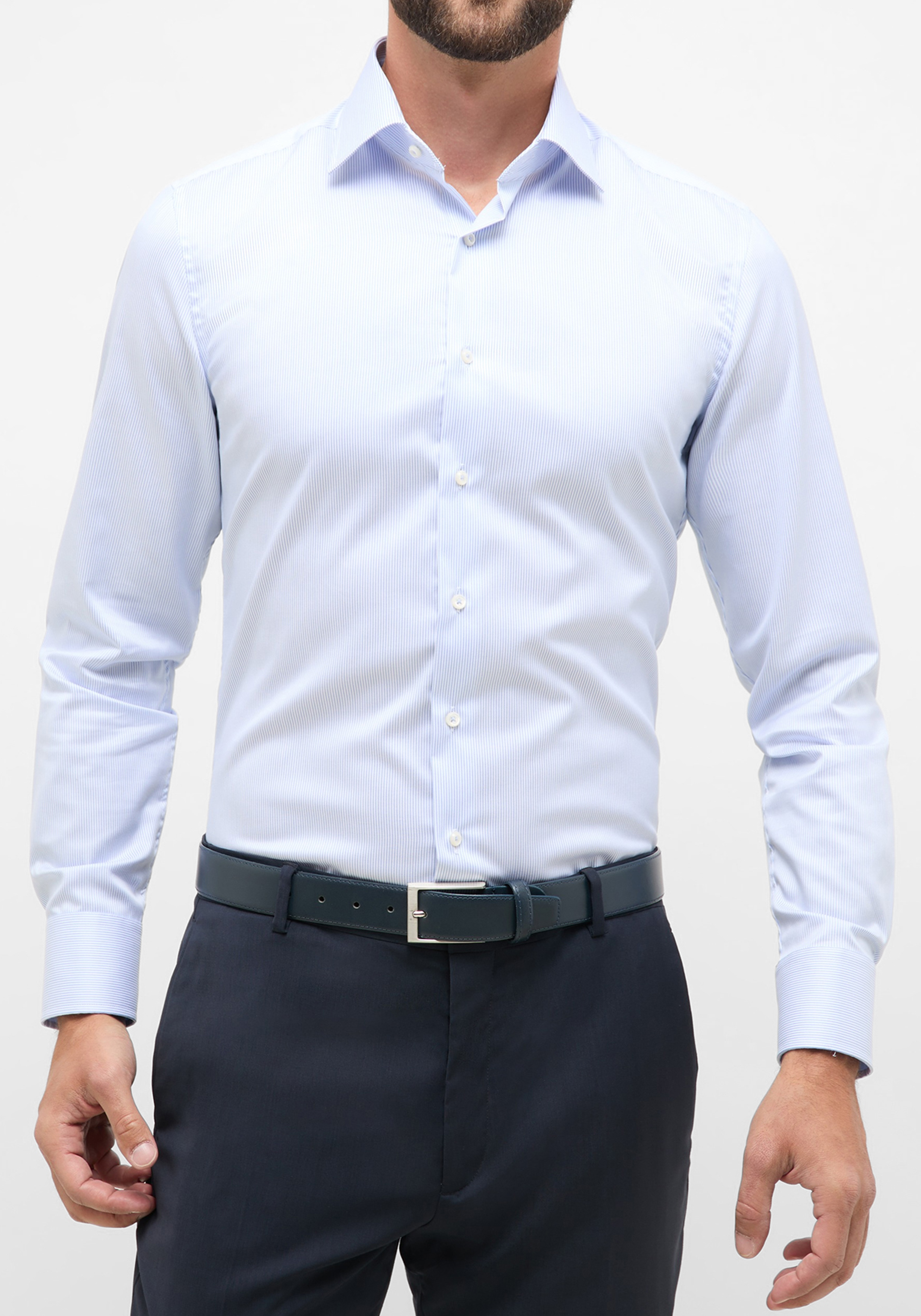 ETERNA 1863 slim fit premium overhemd, twill heren overhemd, lichtblauw met wit gestreept