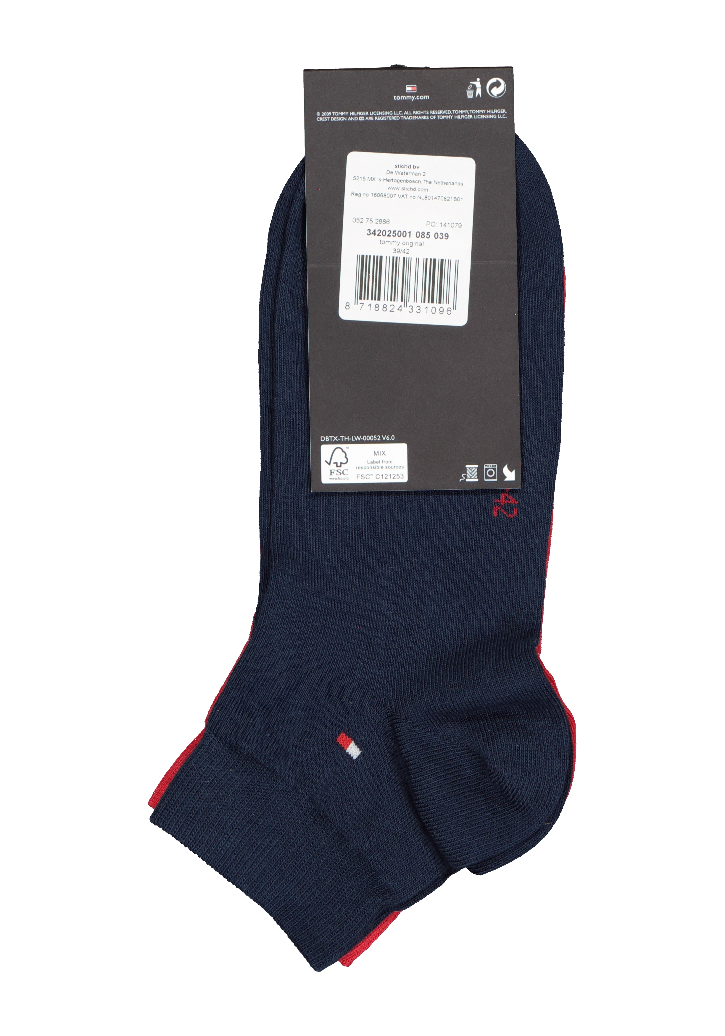 Tommy Hilfiger Quarter Socks (2-pack), herensokken katoen kort, Tommy original rood en blauw