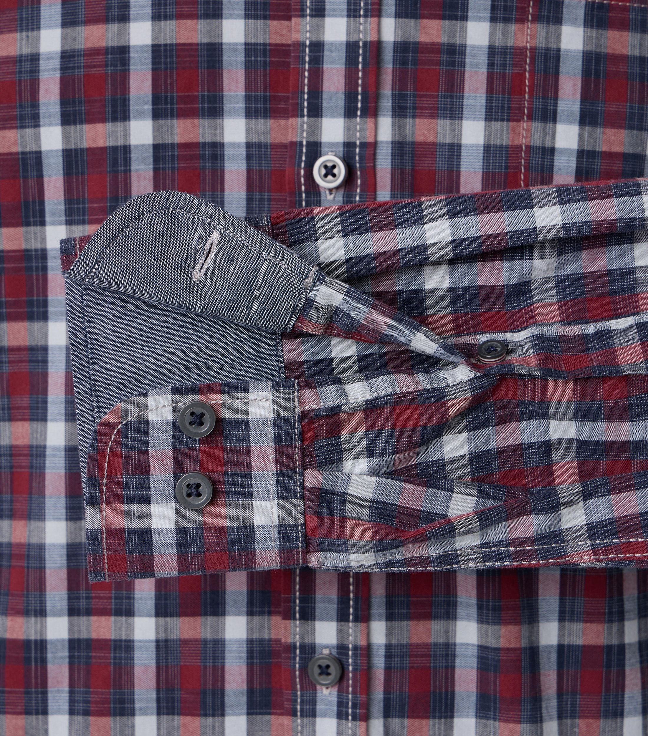CASA MODA Sport casual fit overhemd, popeline, blauw met donkerrood geruit