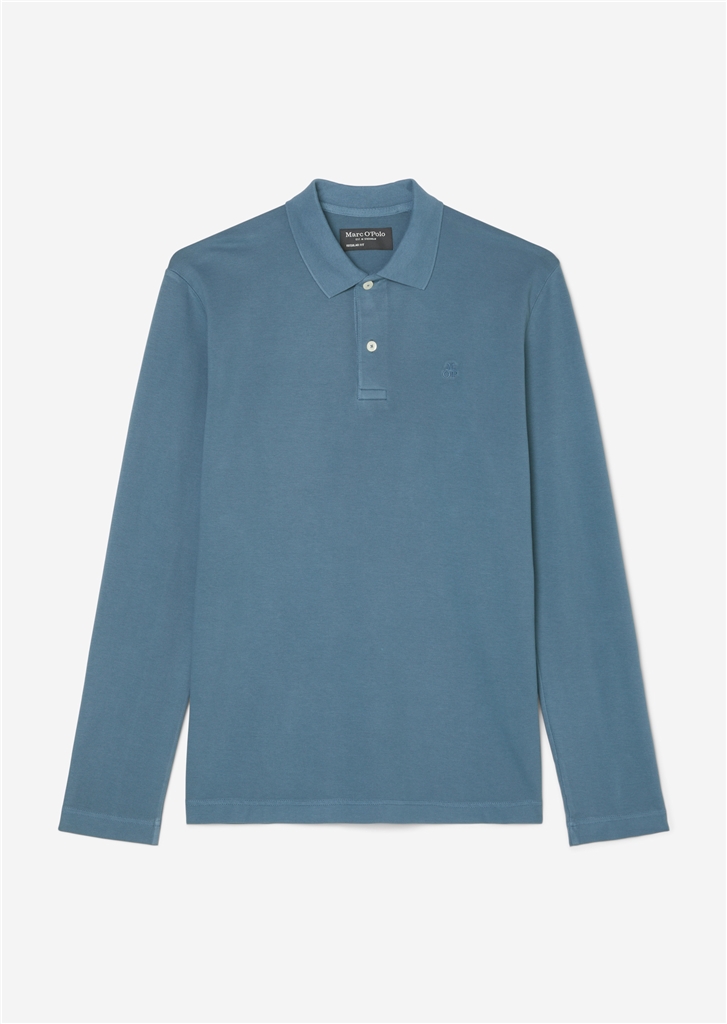 Marc O'Polo regular fit polo lange mouw, heren poloshirt, middenblauw