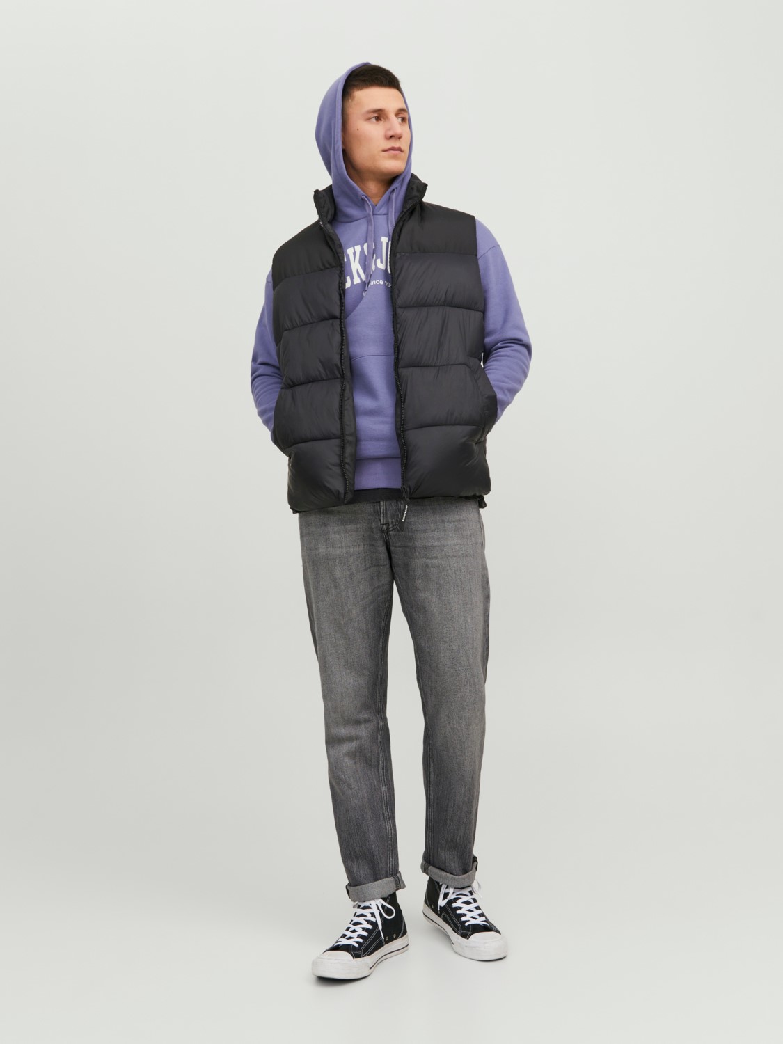 JACK & JONES Josh sweat hood regular fit, heren hoodie katoenmengsel met capuchon, paars