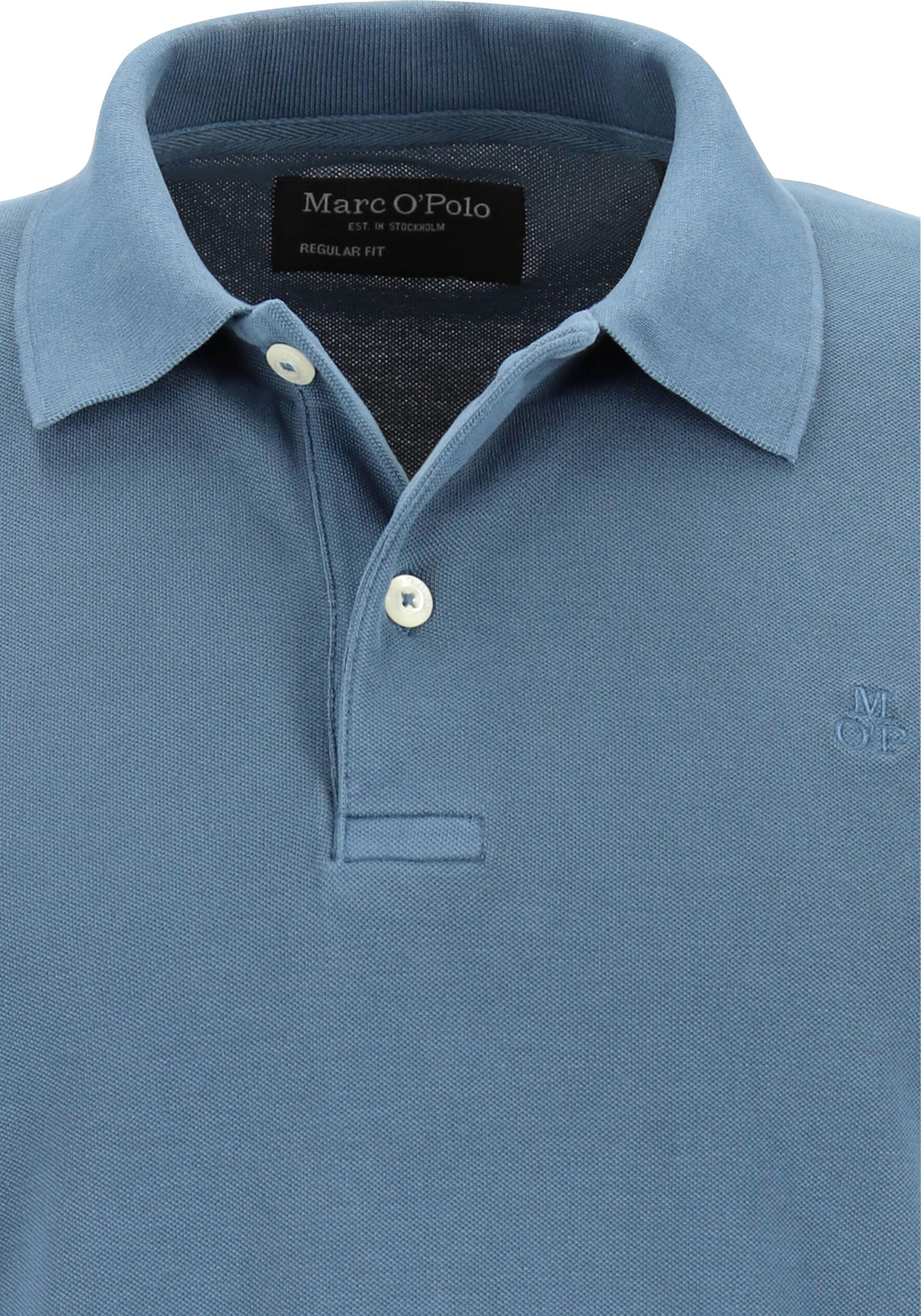 Marc O'Polo regular fit polo lange mouw, heren poloshirt, middenblauw