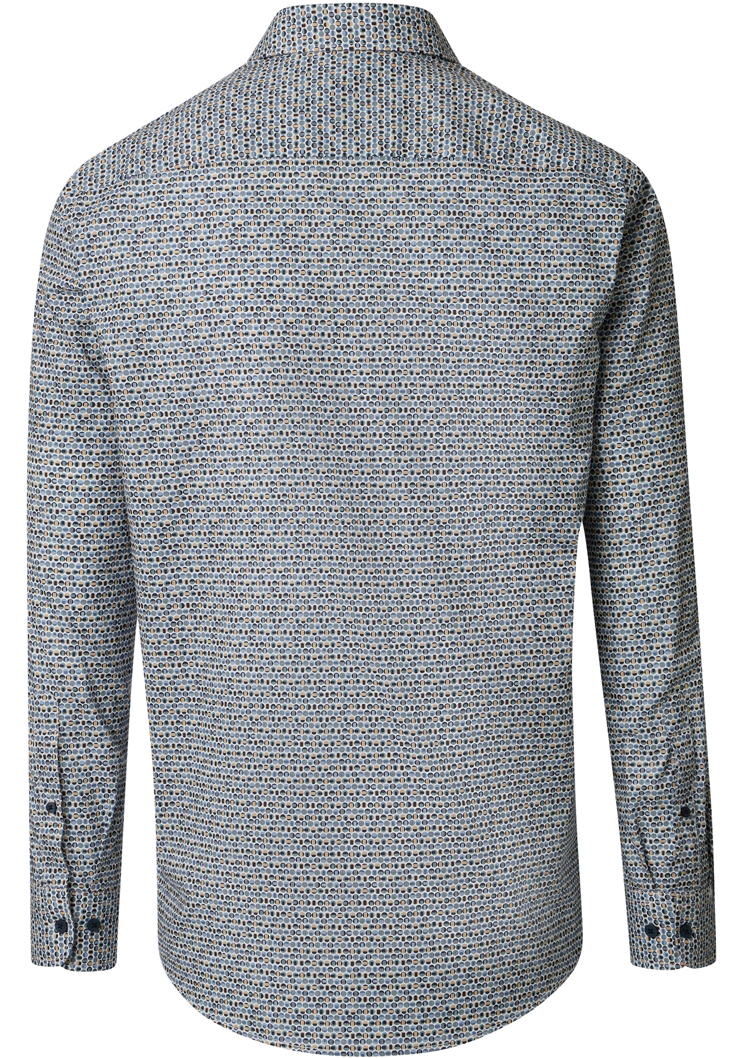 CASA MODA Sport casual fit overhemd, popeline, blauw met beige en wit dessin