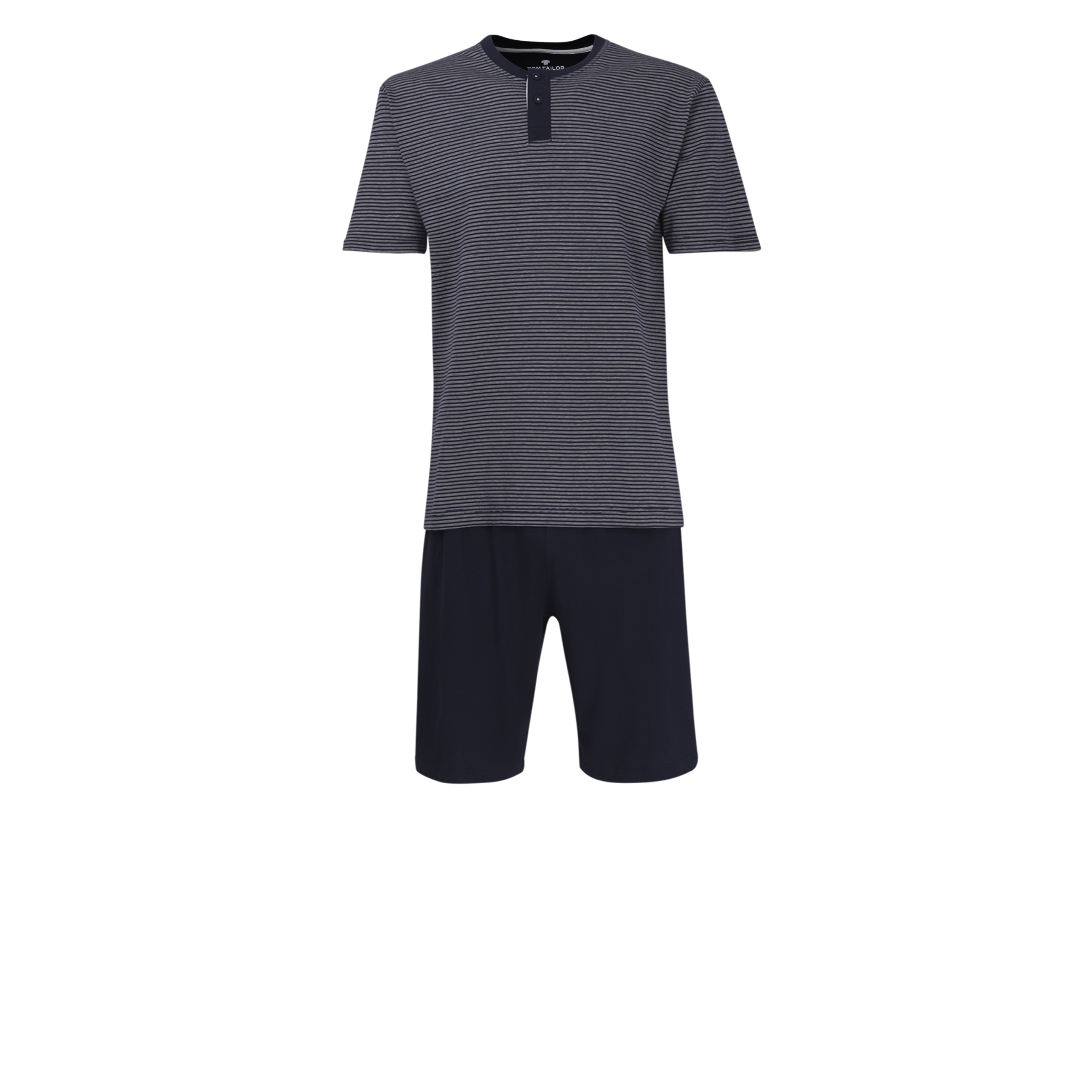 TOM TAILOR heren shortama O-hals met knoopjes, donkerblauw gestreept