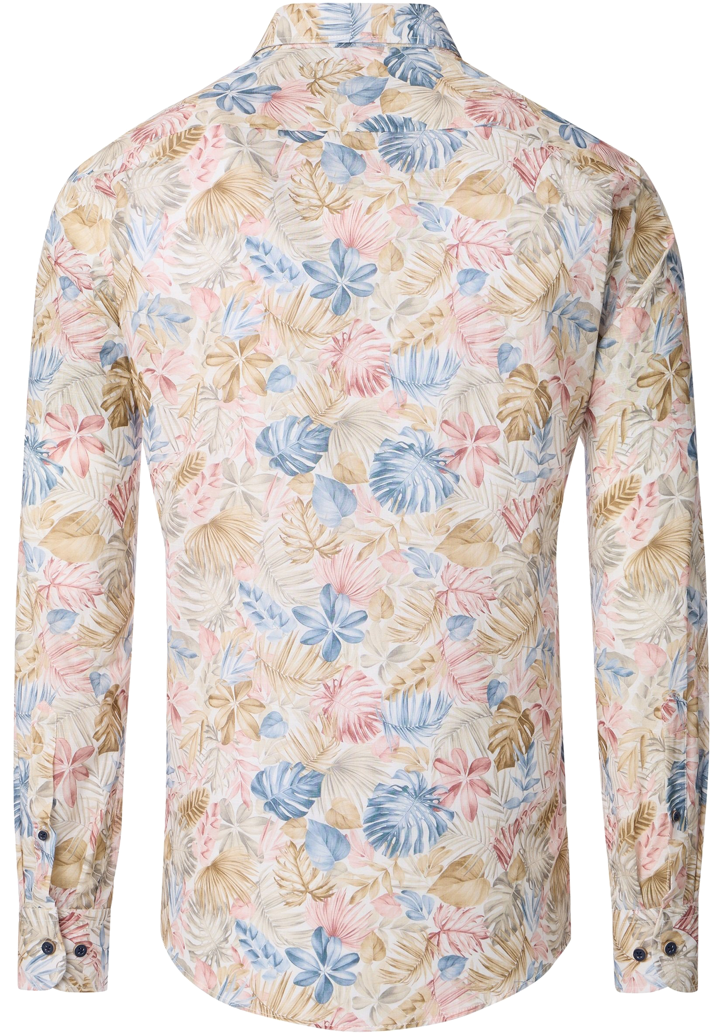 CASA MODA Sport casual fit overhemd, popeline, wit met beige, lichtblauw en roze dessin