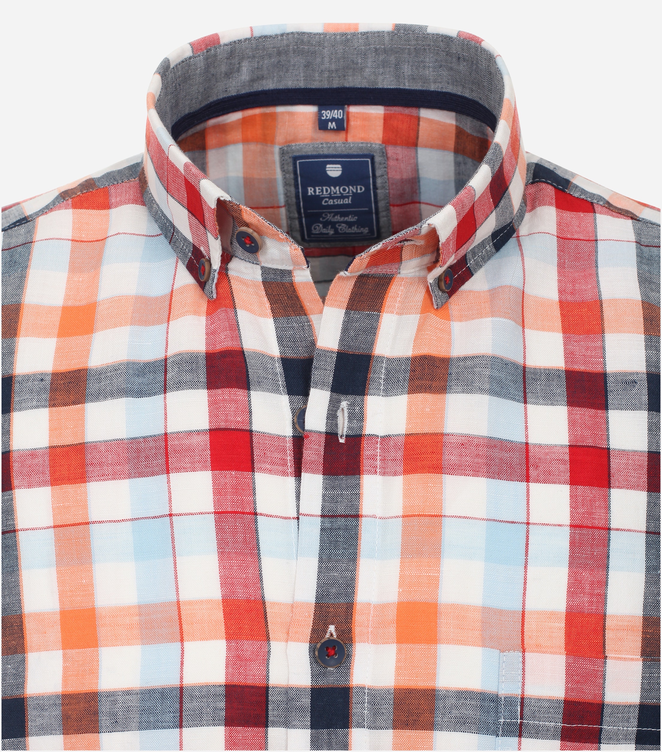Redmond modern fit overhemd, korte mouw, popeline, rood geruit