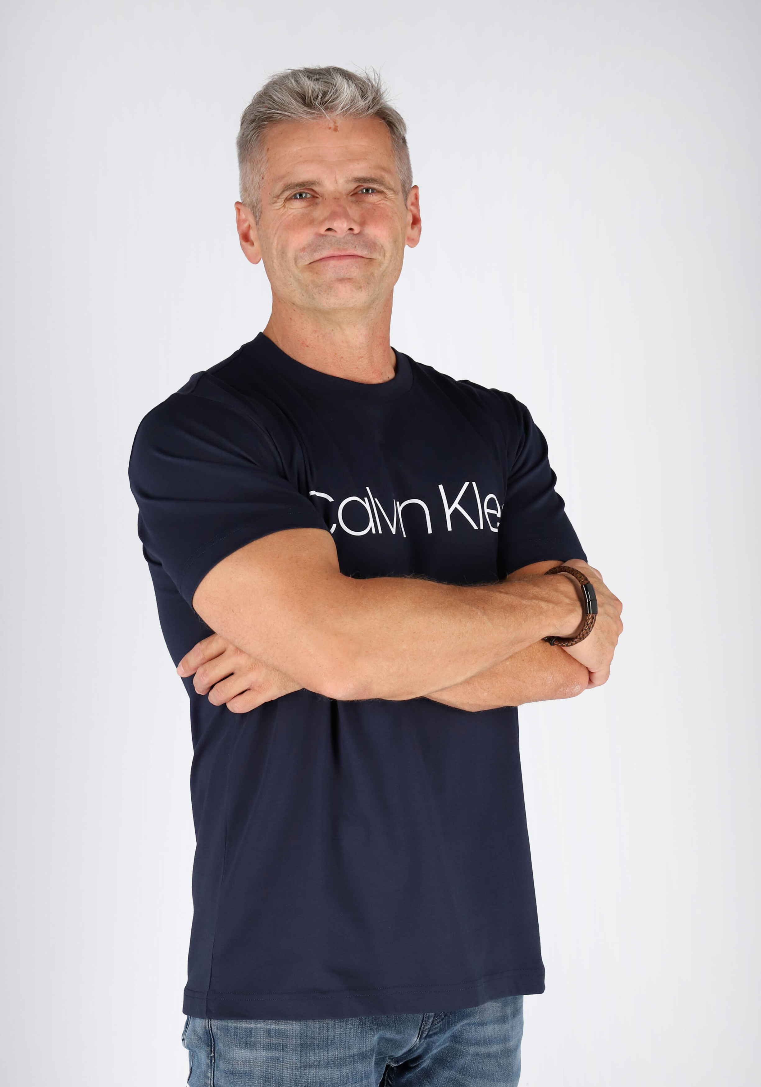 Calvin Klein Cotton Front Logo T-shirt, heren T-shirt korte mouw O-hals, blauw