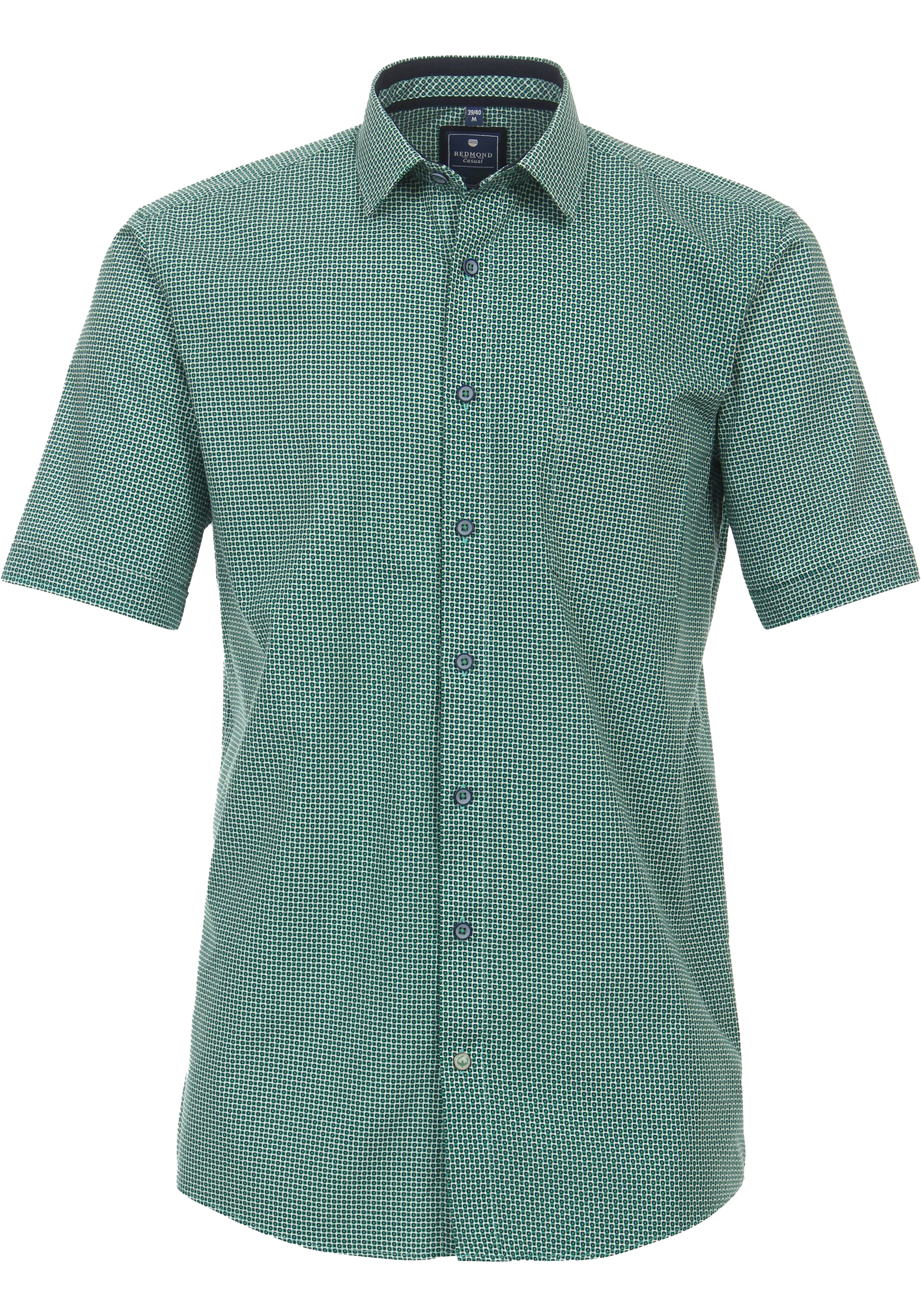 Redmond comfort fit overhemd, korte mouw, popeline, groen dessin