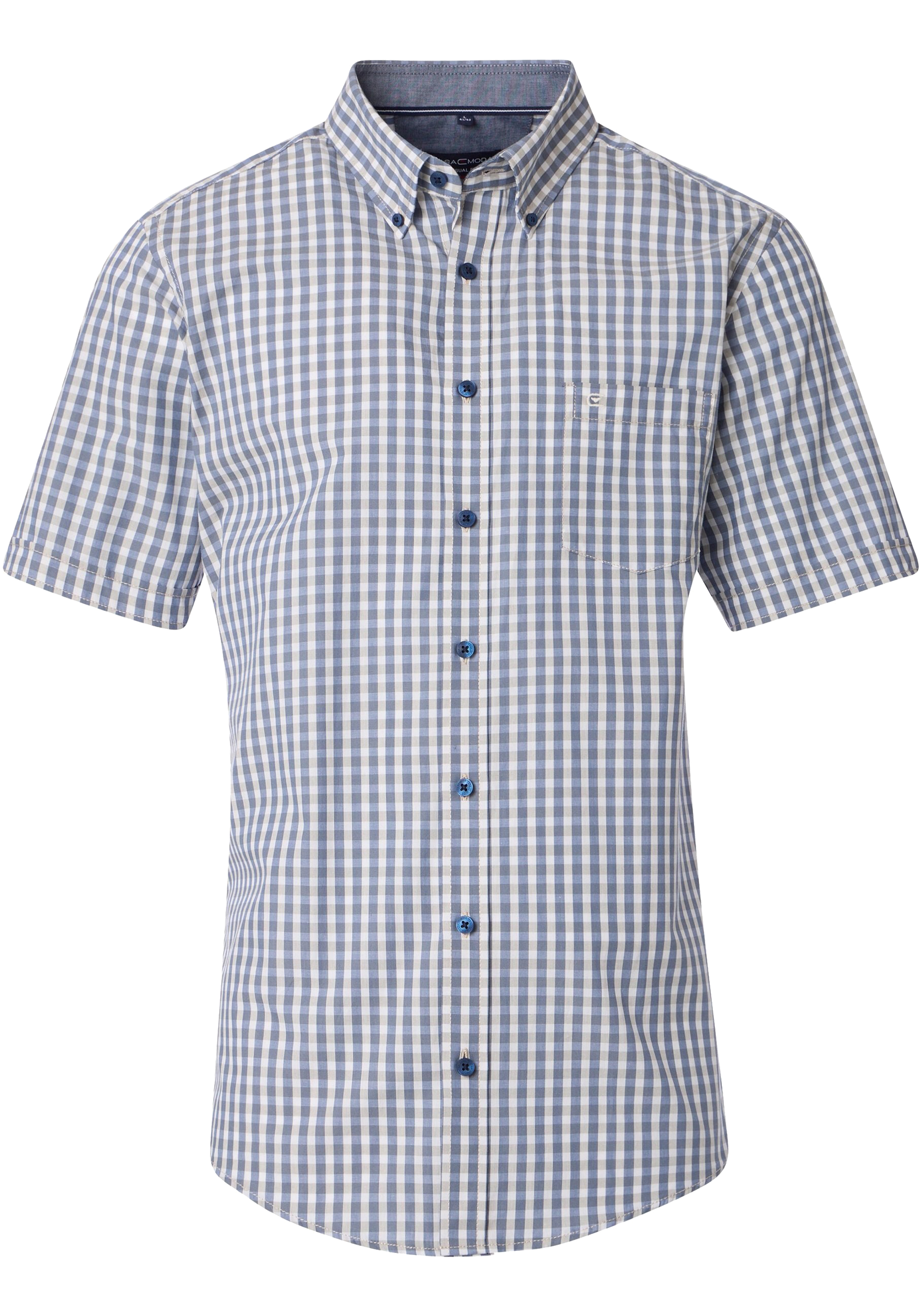 CASA MODA Sport casual fit overhemd, korte mouw, structuur, wit met groen en blauw geruit