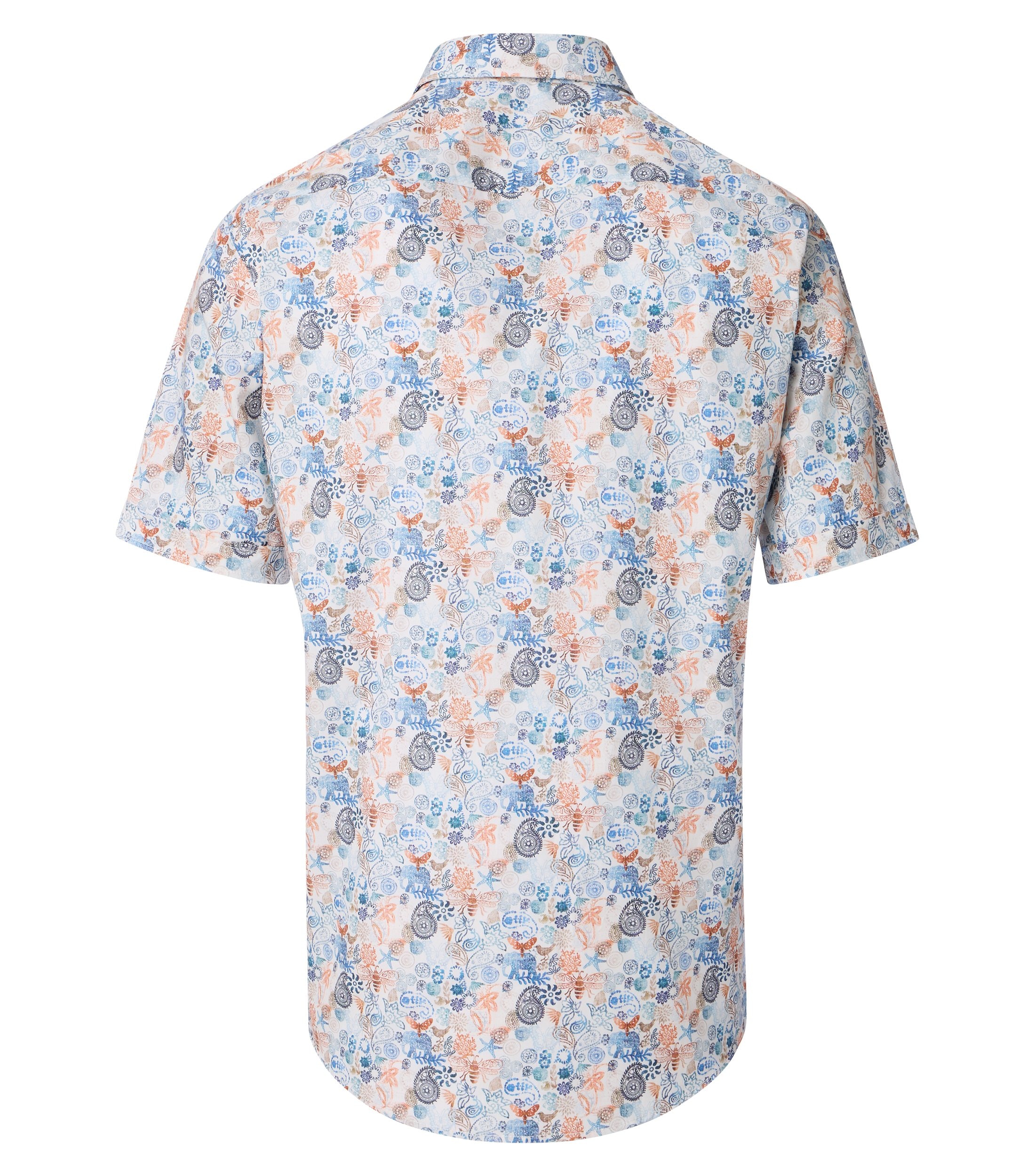 CASA MODA Sport comfort fit overhemd, korte mouw, popeline, wit met blauw en oranje dessin