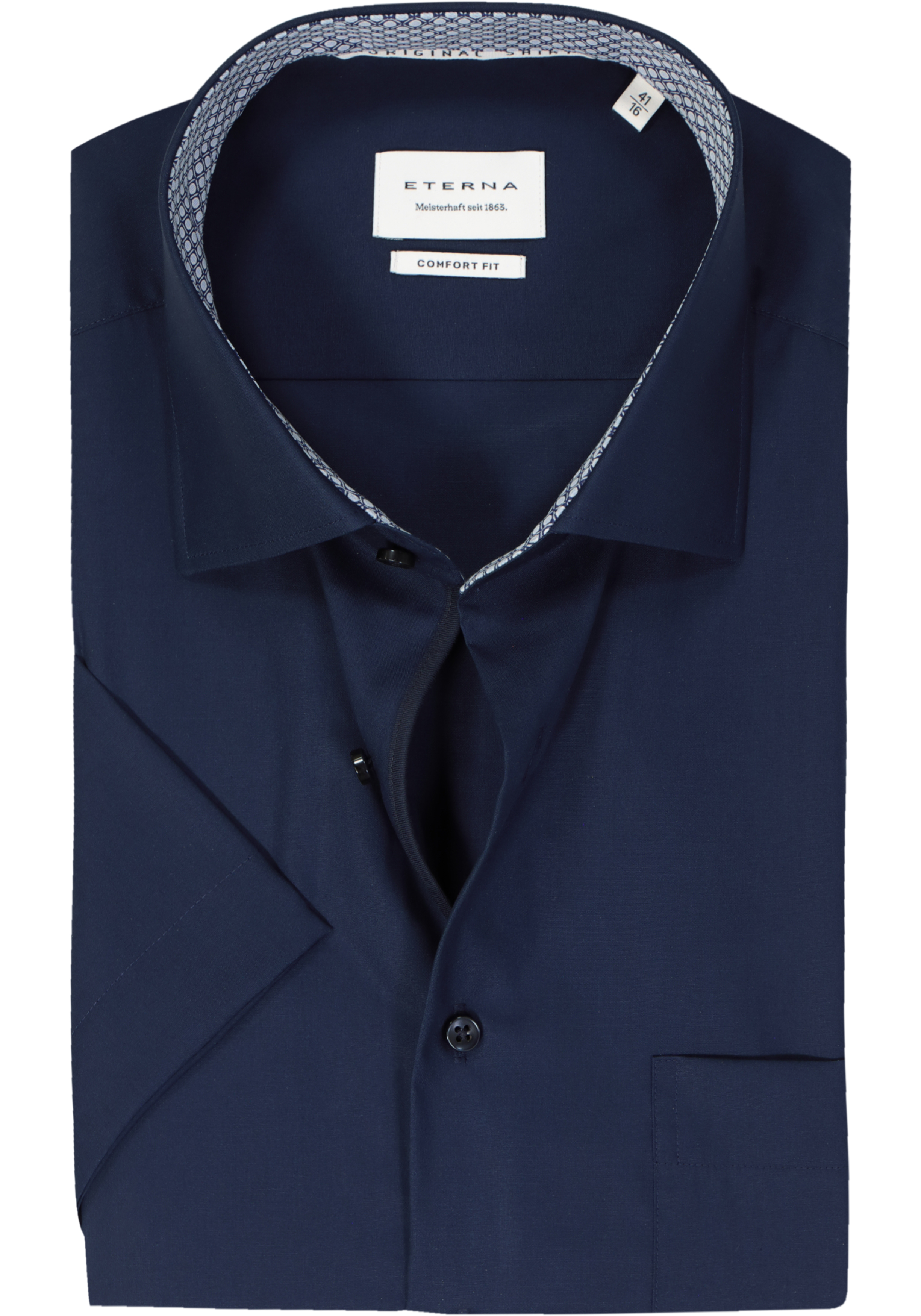 ETERNA comfort fit overhemd korte mouw, popeline, donkerblauw