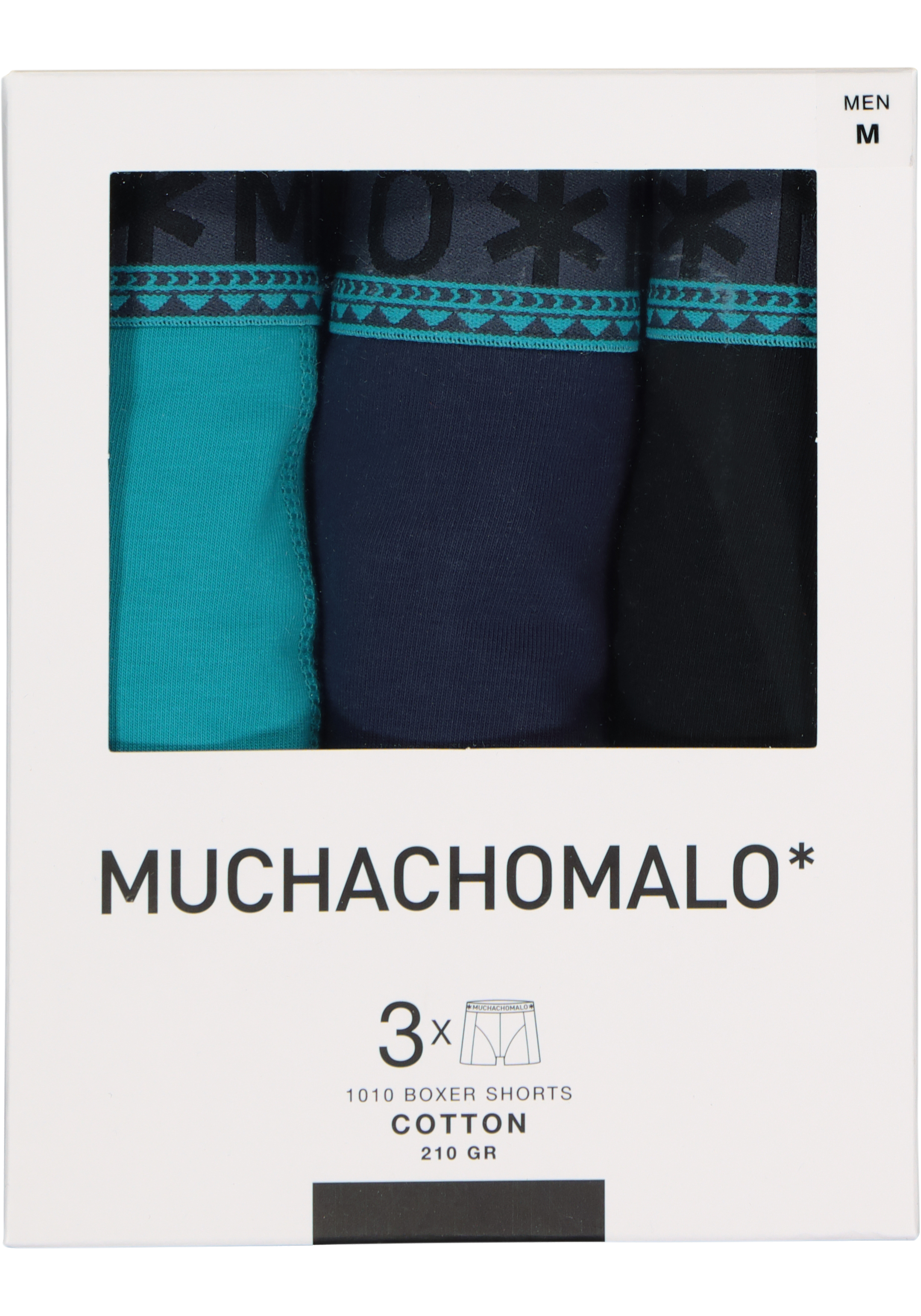 Muchachomalo heren boxershorts (3-pack), heren boxers normale lengte, Solid turquoise, blauw en zwart
