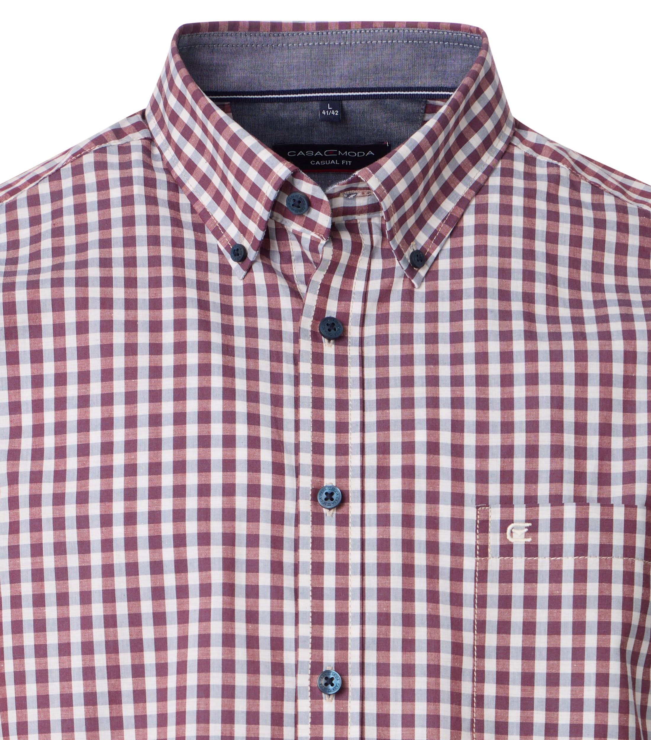CASA MODA Sport casual fit overhemd, structuur, rood met wit en blauw geruit