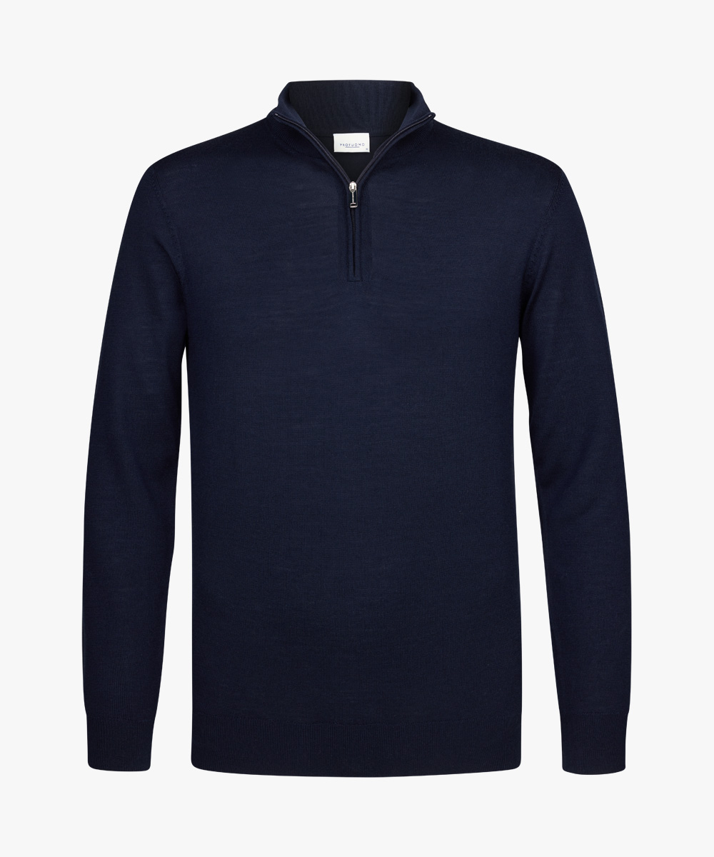 Profuomo heren trui wol slim fit trui met korte rits navy blauw