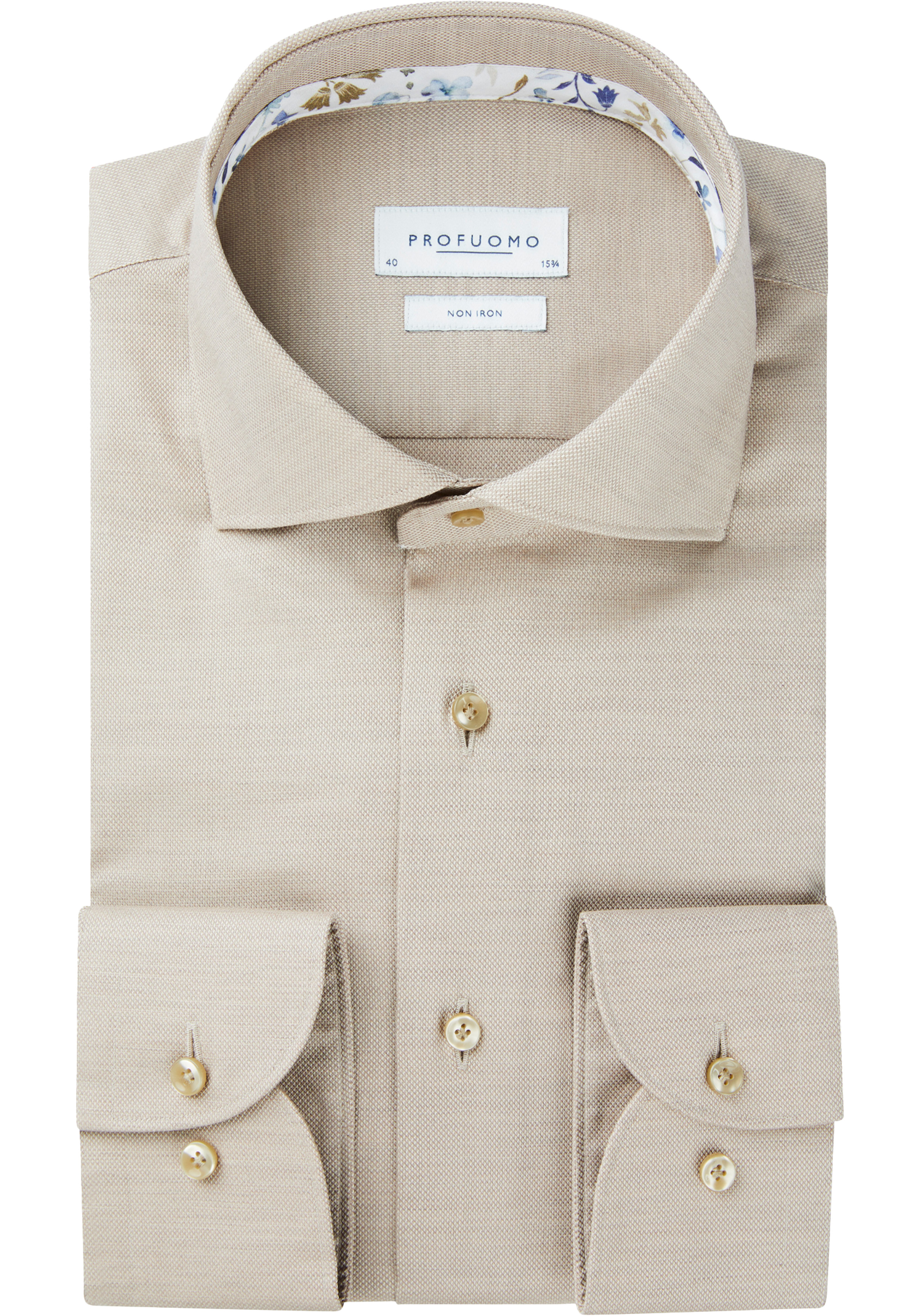 Profuomo slim fit heren overhemd, dobby, beige